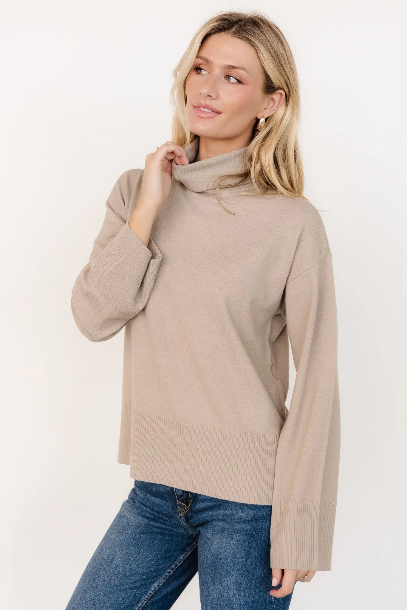 Irene Turtleneck Sweater Top | Stone - Meetpaco
