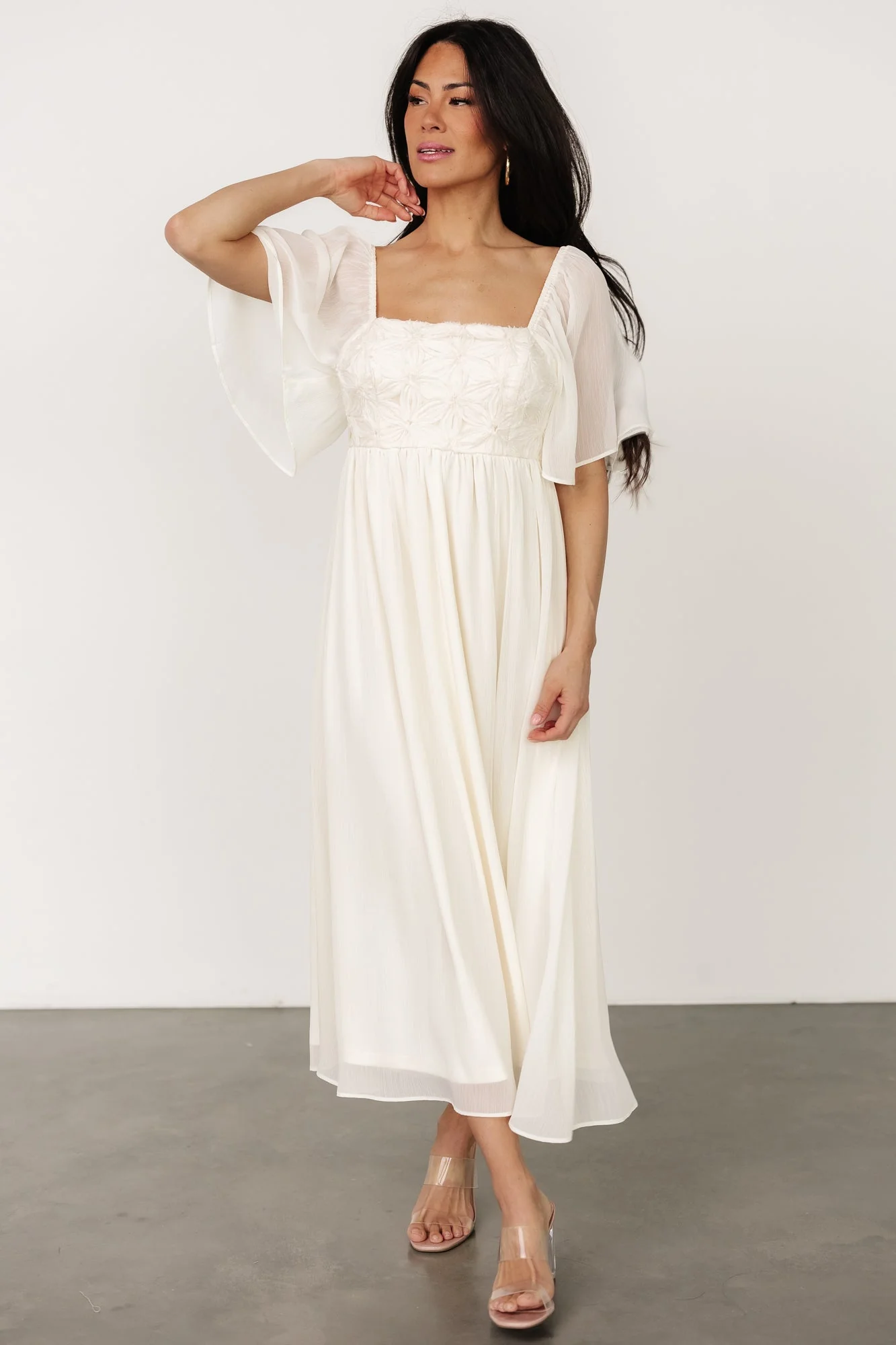 Lilith Applique Midi Dress | Cream - Meetpaco