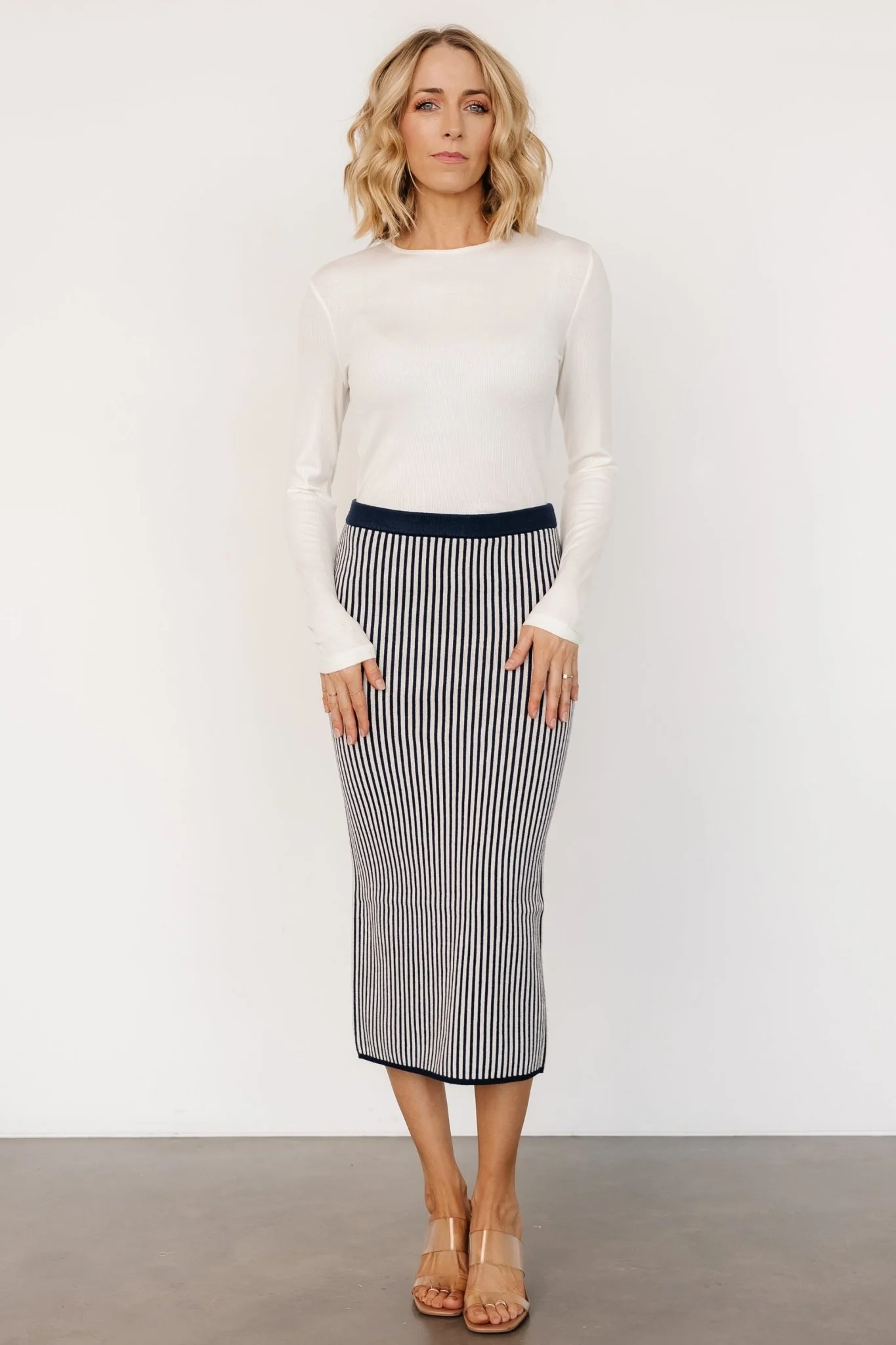 Alonso Knit Midi Skirt | Navy Stripe - Meetpaco