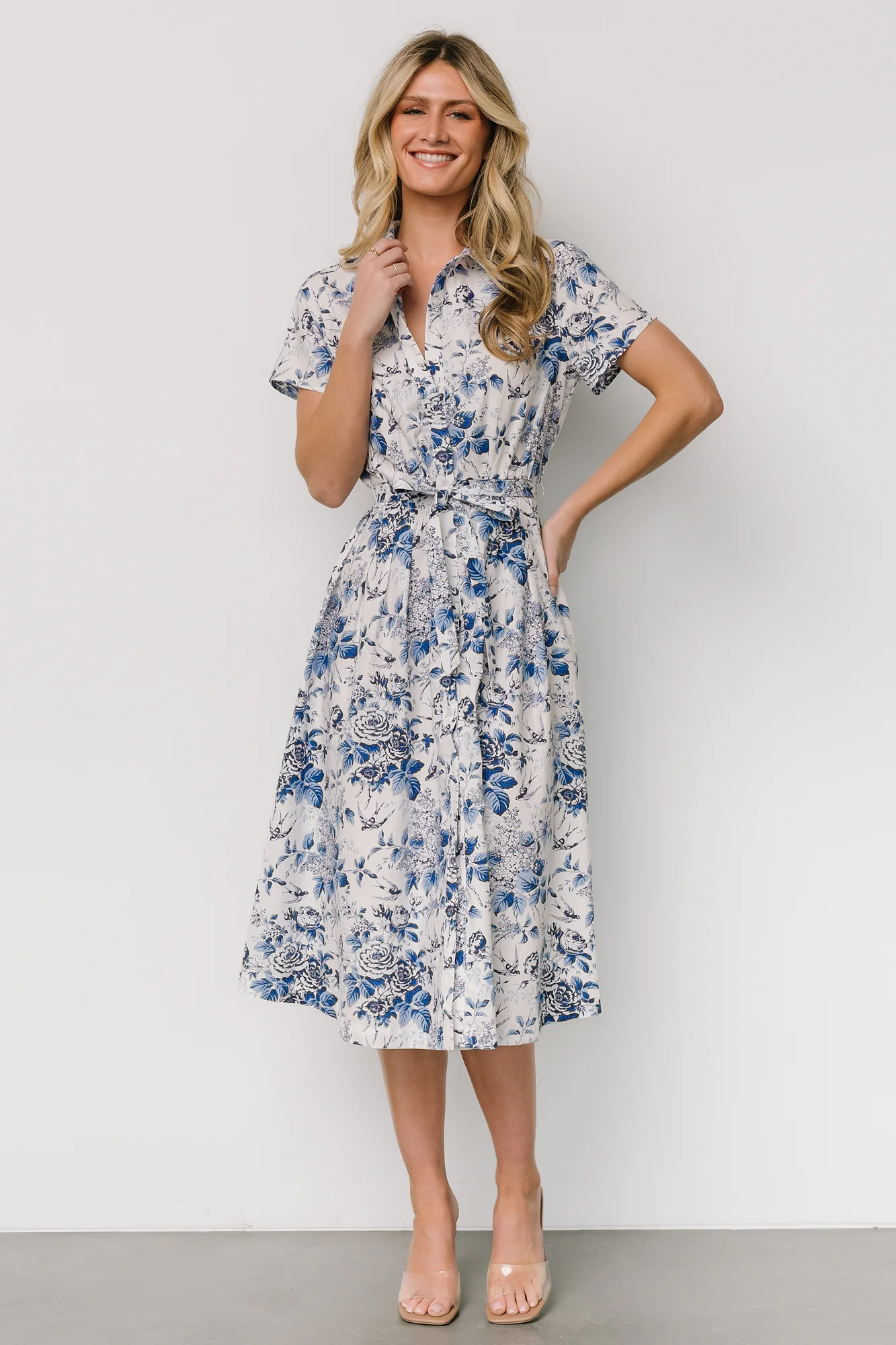 Lidia Midi Dress | White + Blue - Meetpaco