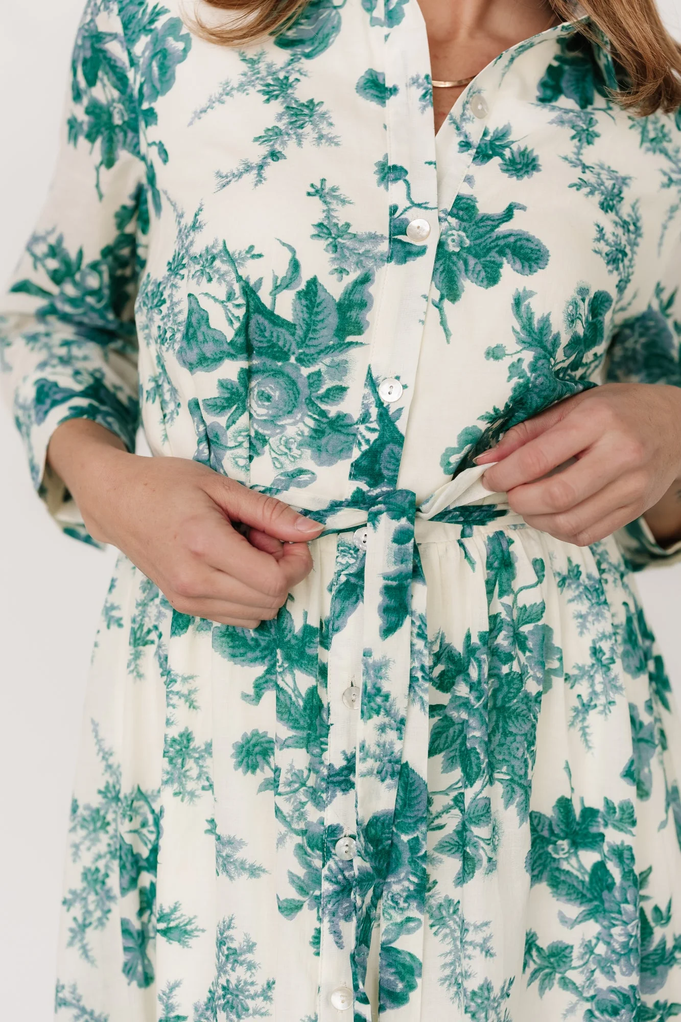 Eunice Button Midi Dress | Cream + Green Floral - Meetpaco