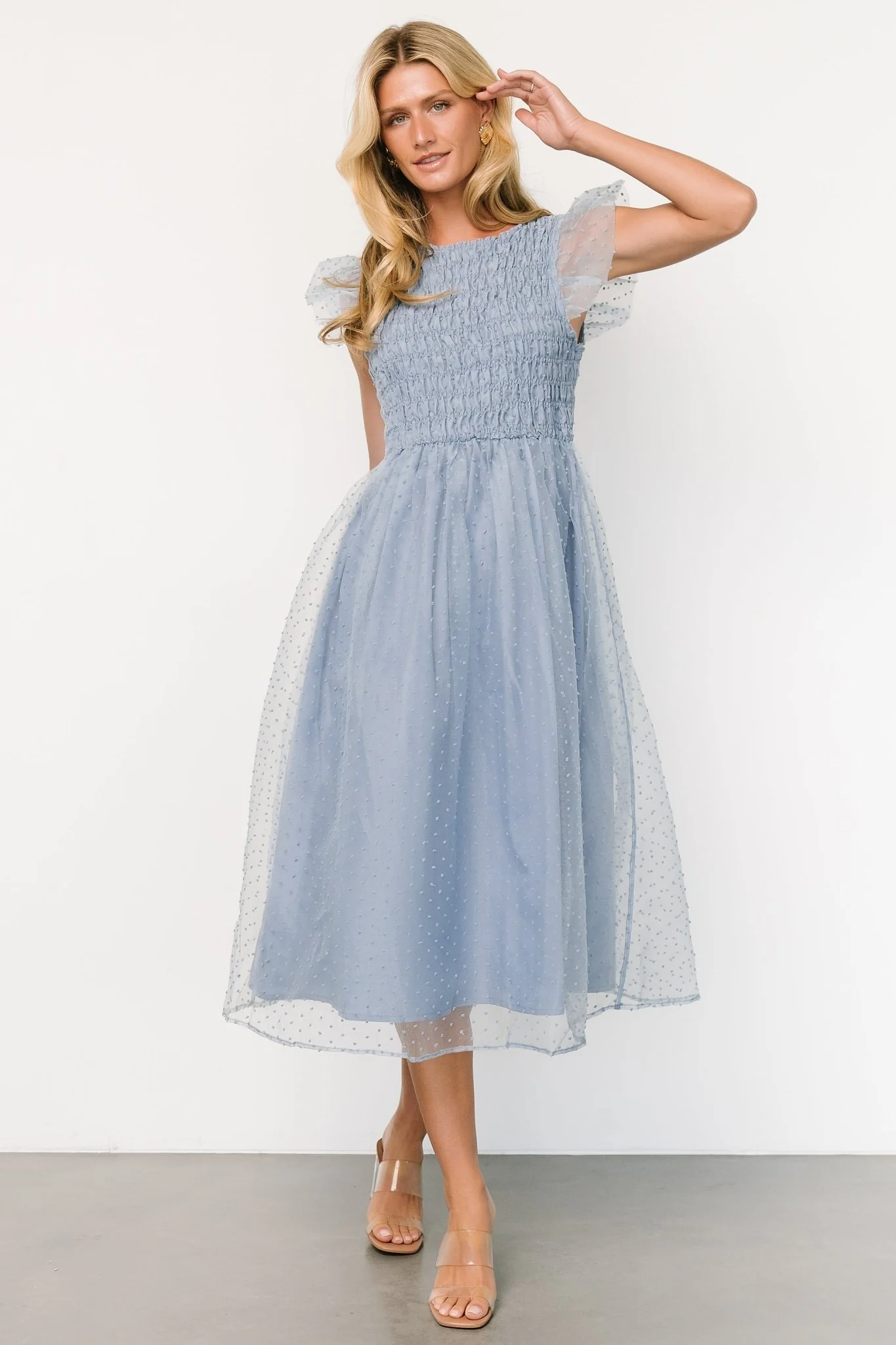 Alice Dot Midi Dress | Dusty Blue - Meetpaco