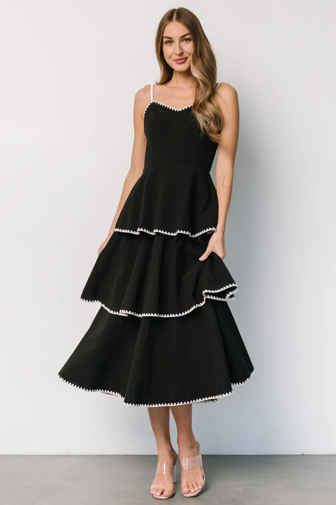 Odette Tiered Dress | Black + White - Meetpaco