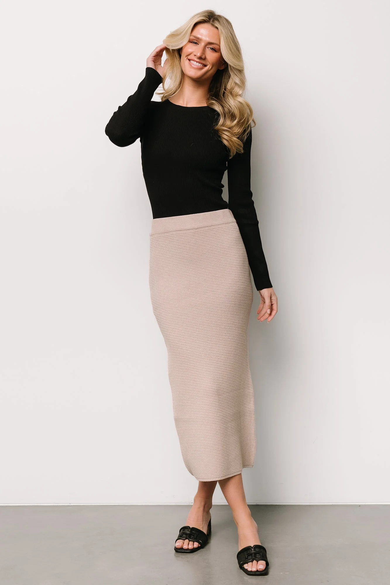 Carey Waffle Midi Skirt | Taupe - Meetpaco