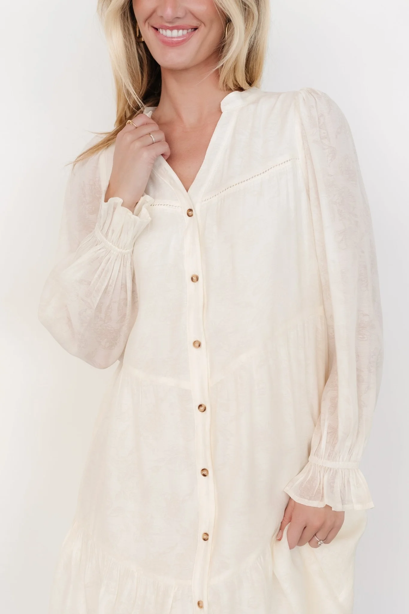 Brenna Button Midi Dress | Cream - Meetpaco