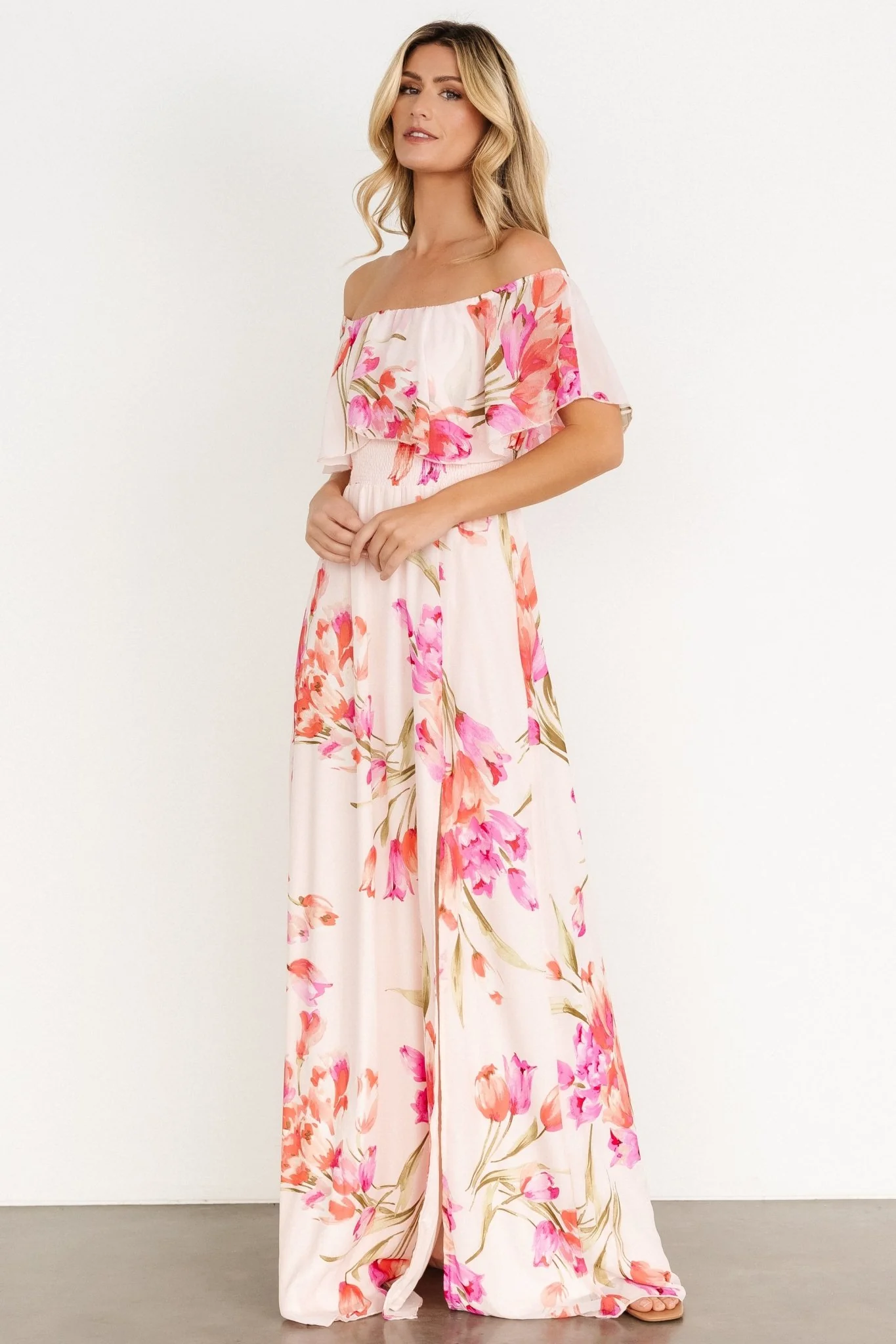 Daphne Off Shoulder Maxi Dress | Blush Floral - Meetpaco