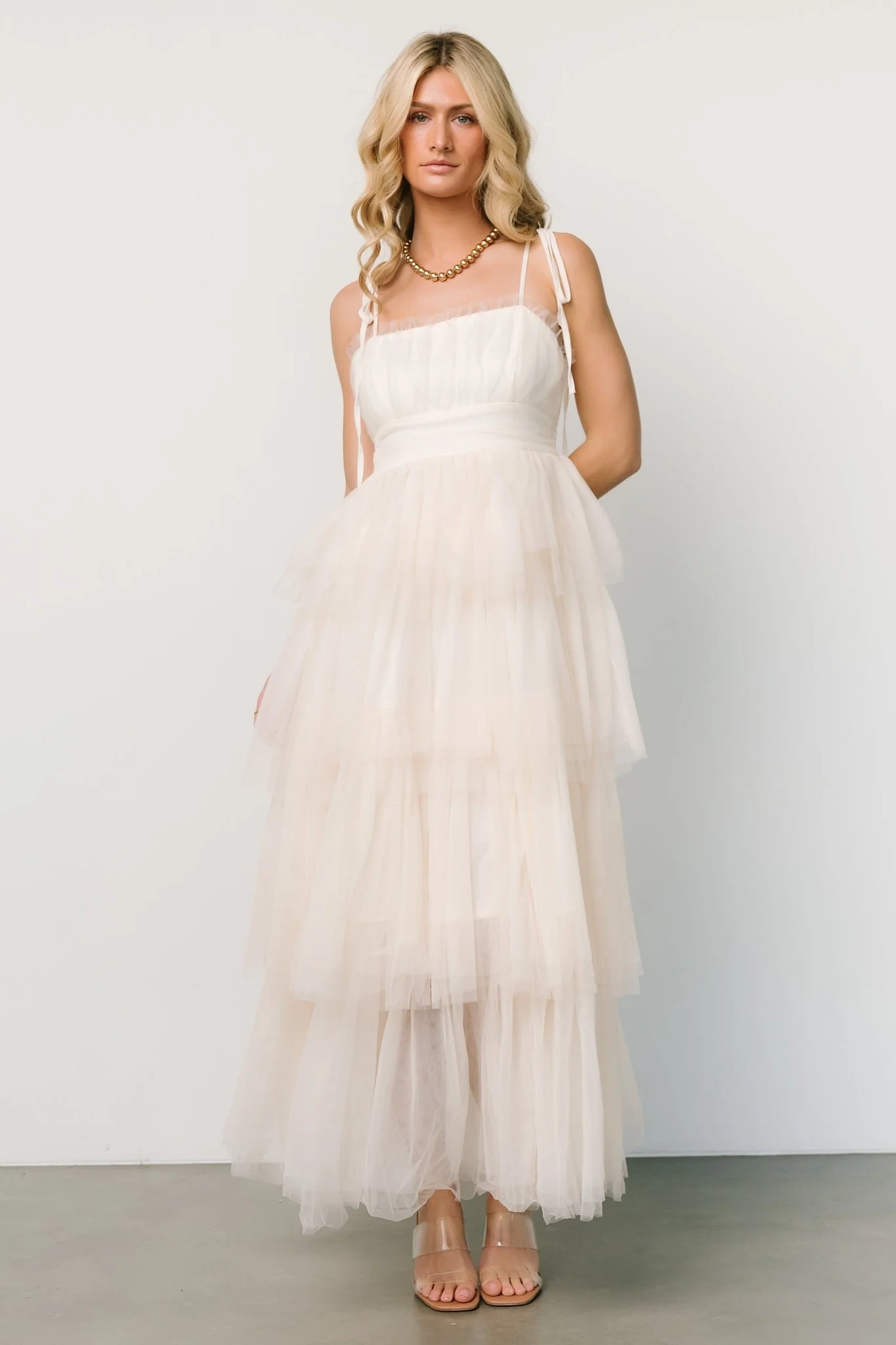 Alora Tulle Tiered Maxi Dress | Cream - Meetpaco