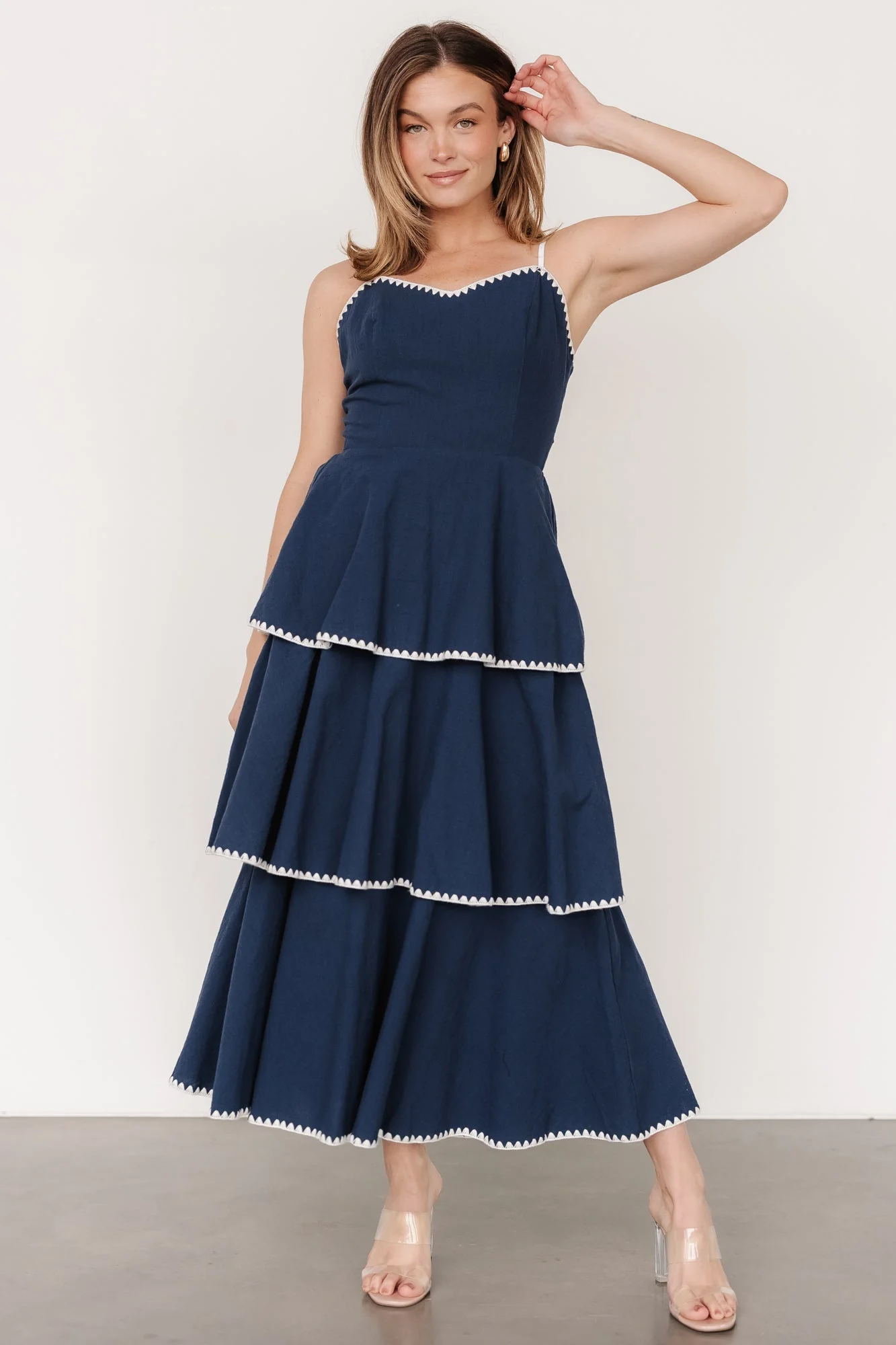 Odette Tiered Dress | Navy + White - Meetpaco