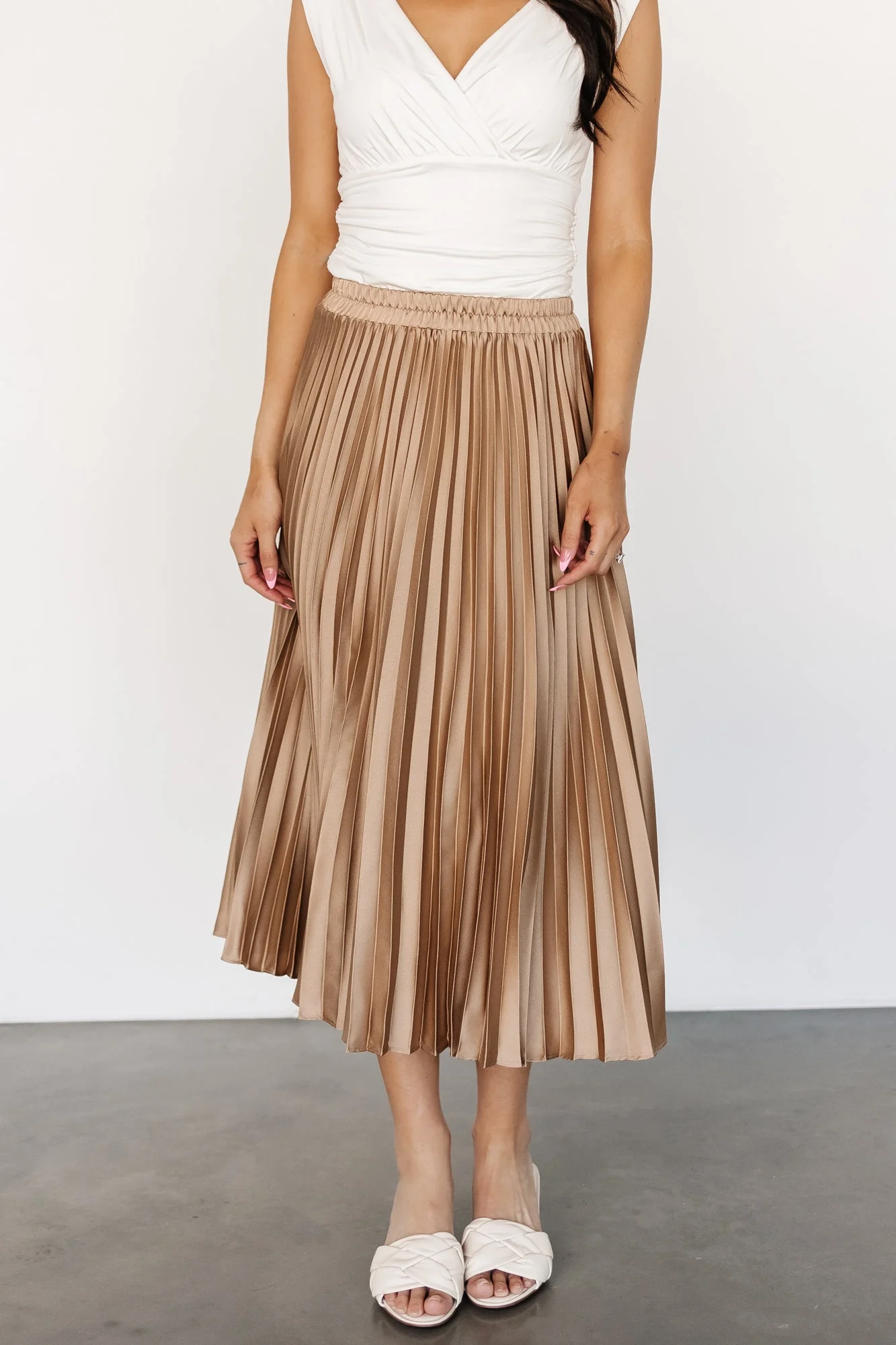 Demetria Pleated Midi Skirt | Light Bronze - Meetpaco
