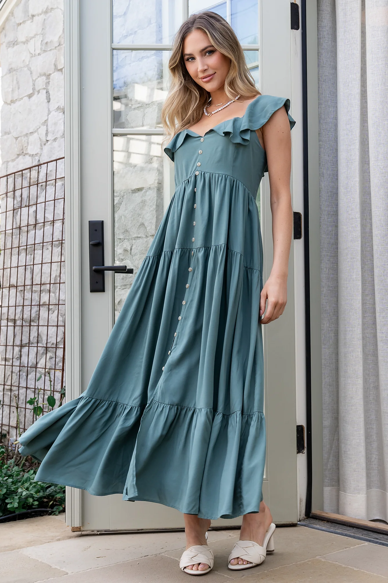 Ellie Ruffle Top Dress | Deep Teal - Meetpaco