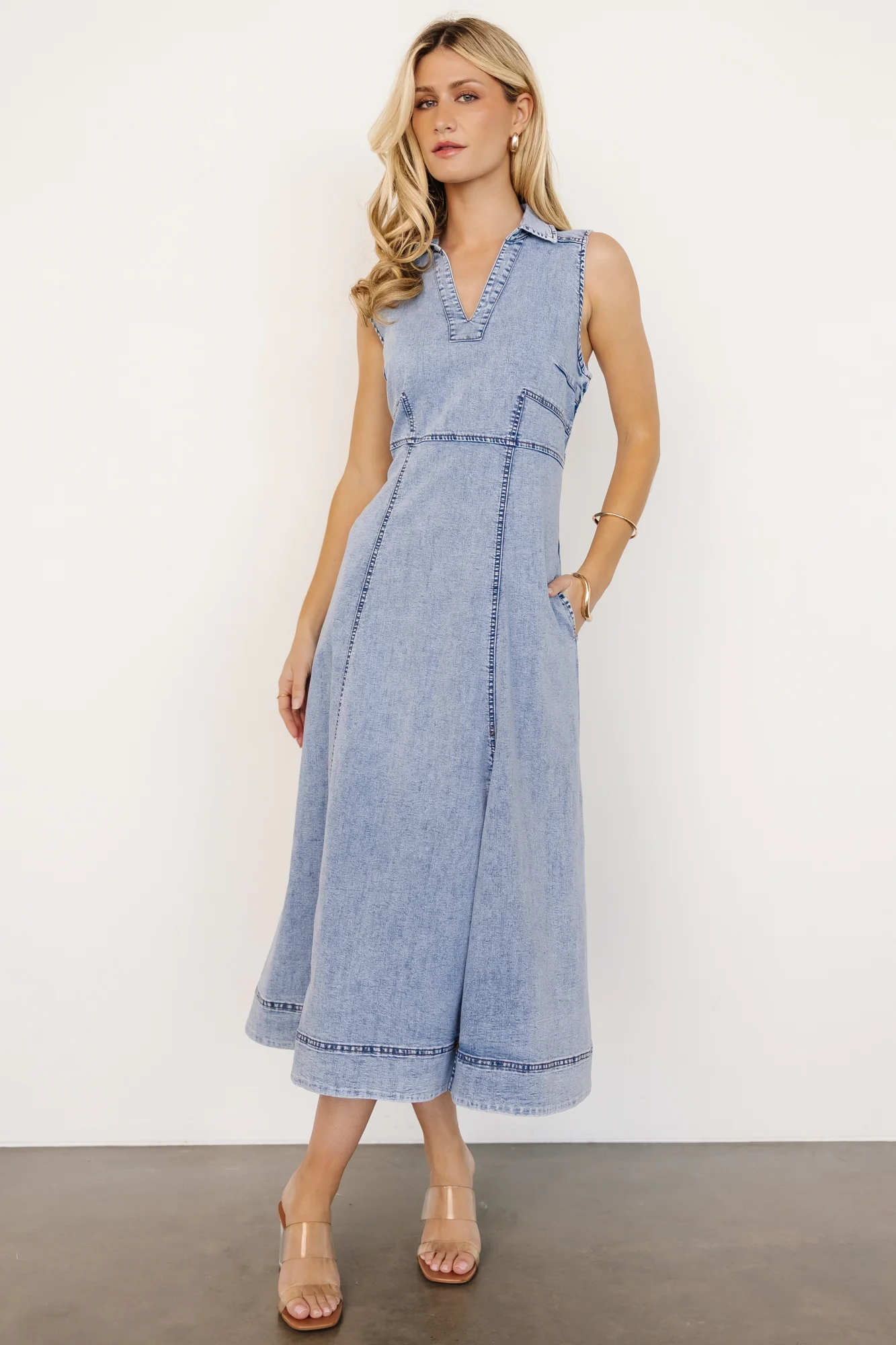 Georgia Sleeveless Midi Dress | Denim - Meetpaco