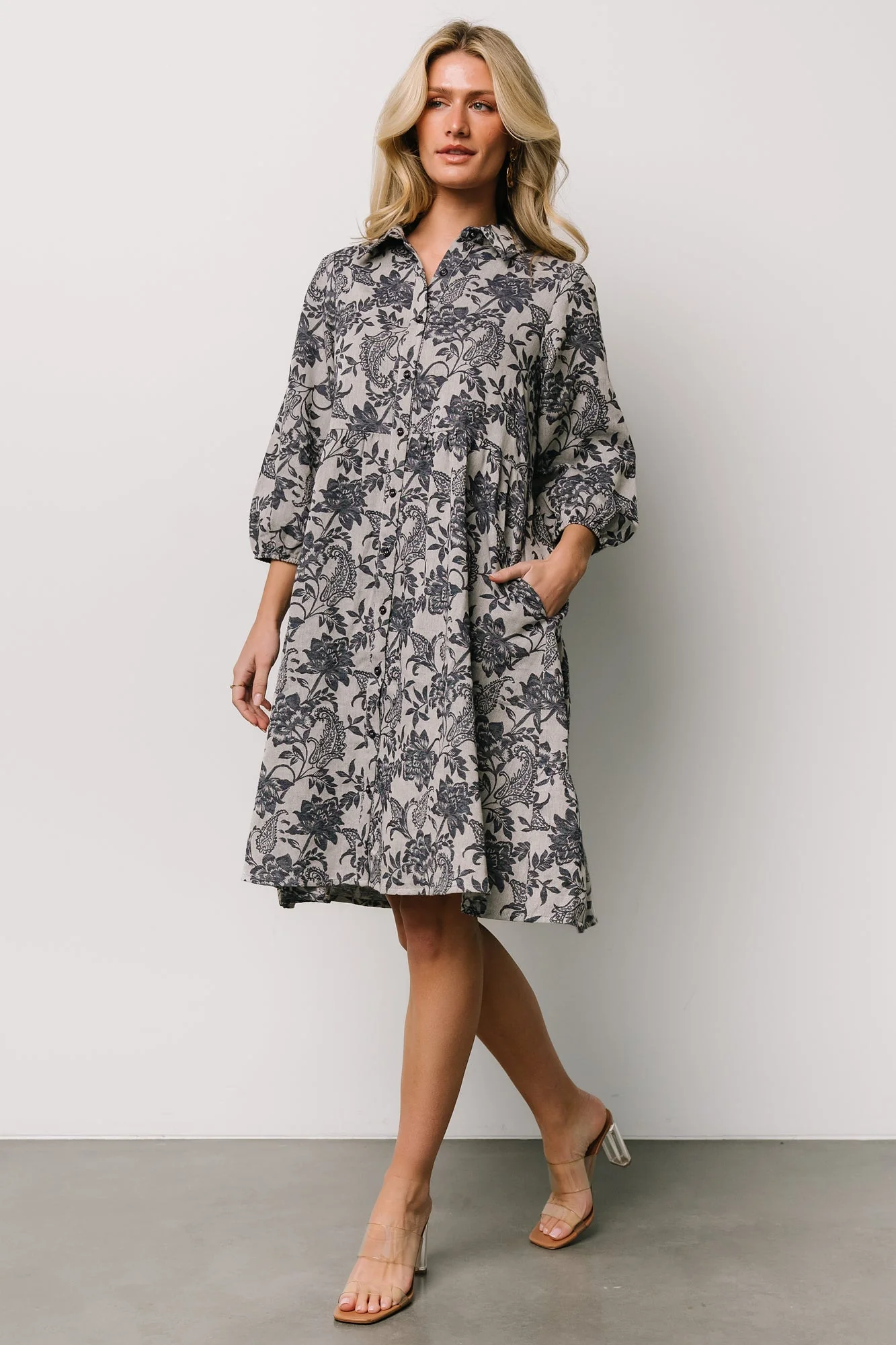 Dakota Babydoll Dress | Navy Print - Meetpaco