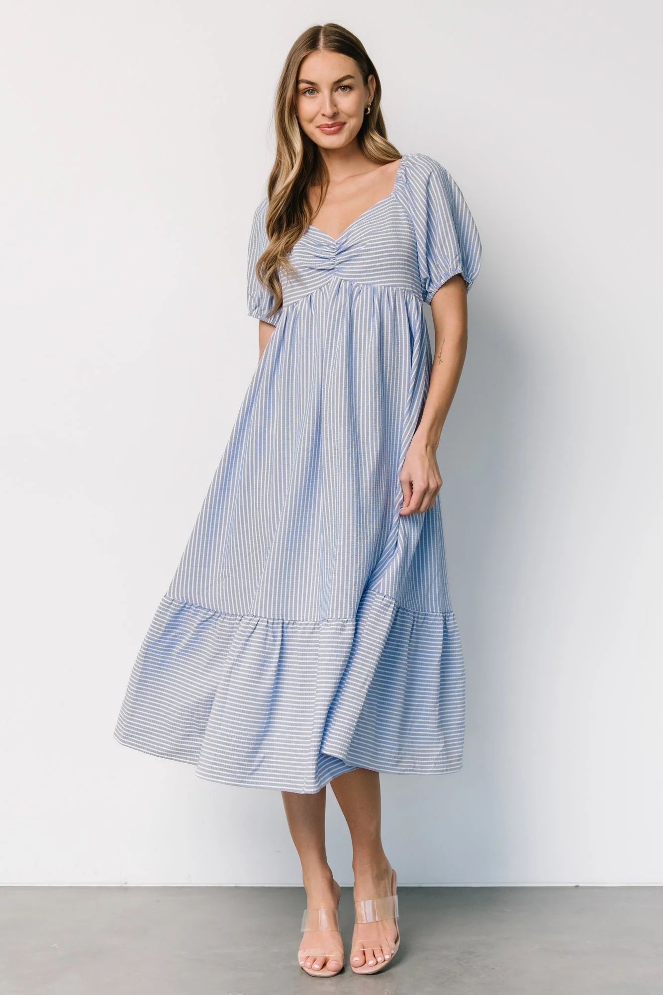 Poppy Midi Dress | Blue + Off White - Meetpaco