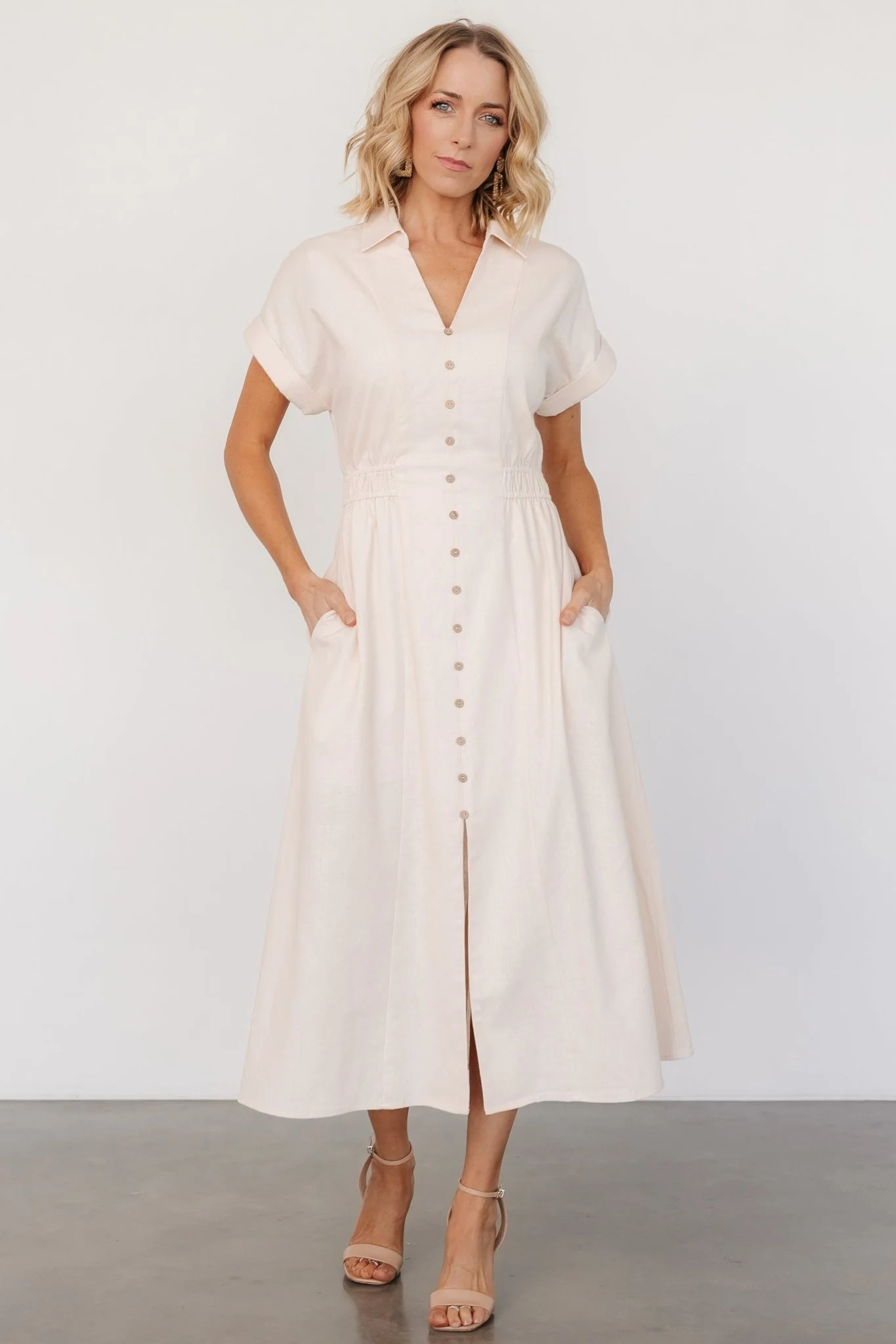 Larah Button Dress | Natural - Meetpaco