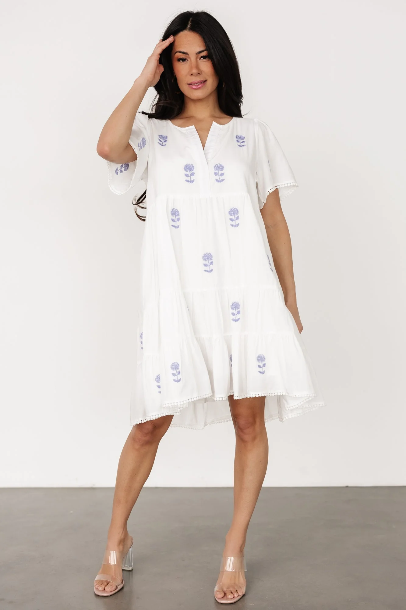 Keegan Short Dress | Ivory + Blue Floral - Meetpaco