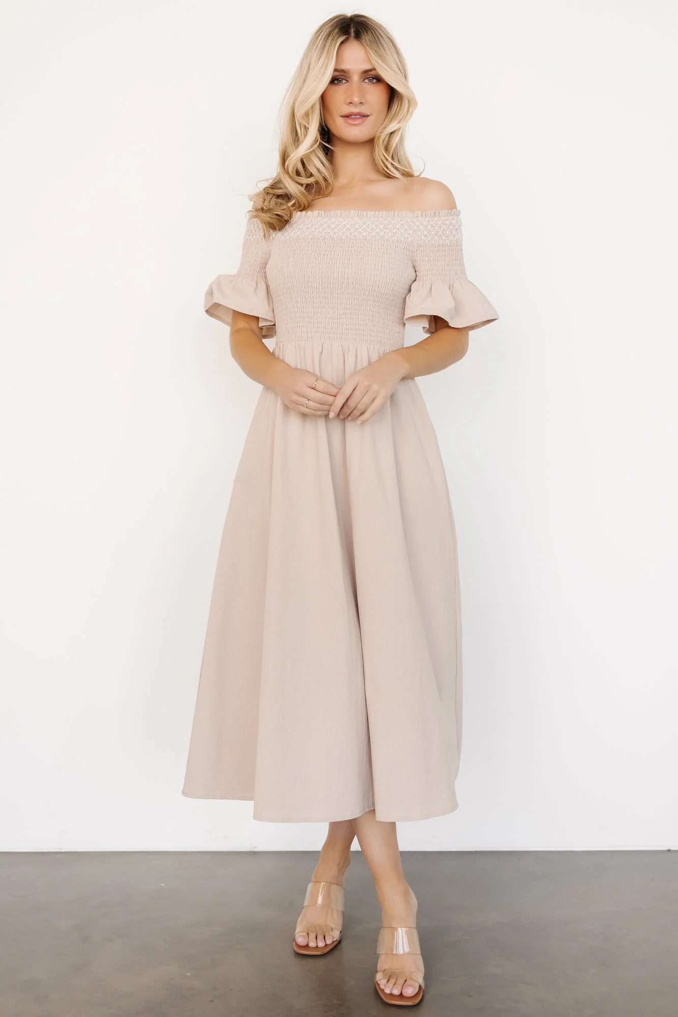 Jodi Off Shoulder Dress | Natural - Meetpaco