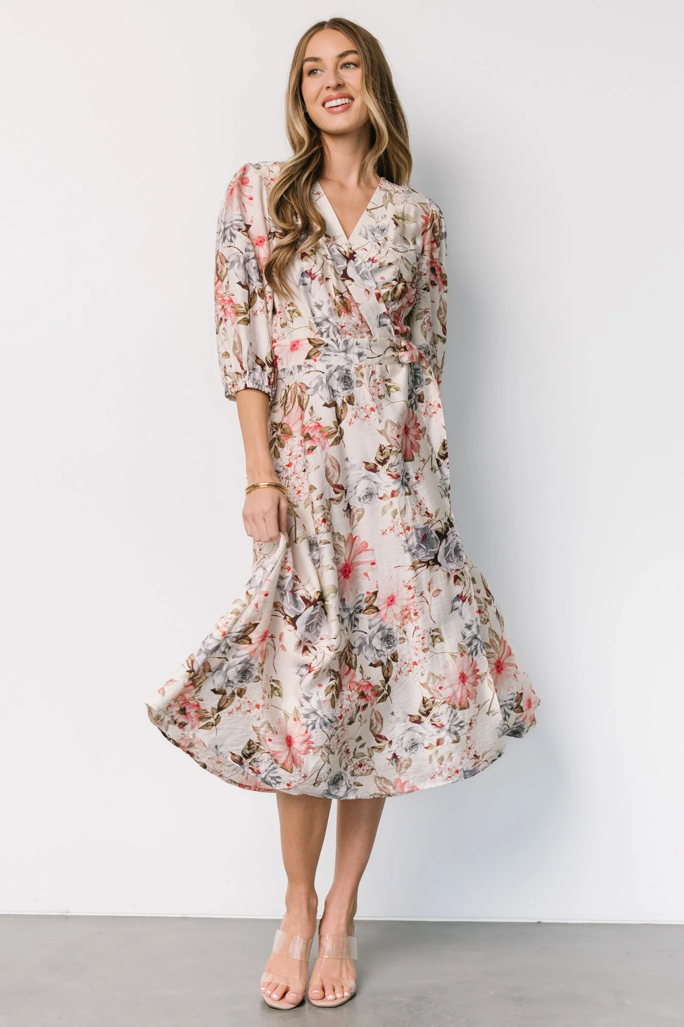 Fiorina Wrap Midi Dress | Ivory Multi Floral - Meetpaco