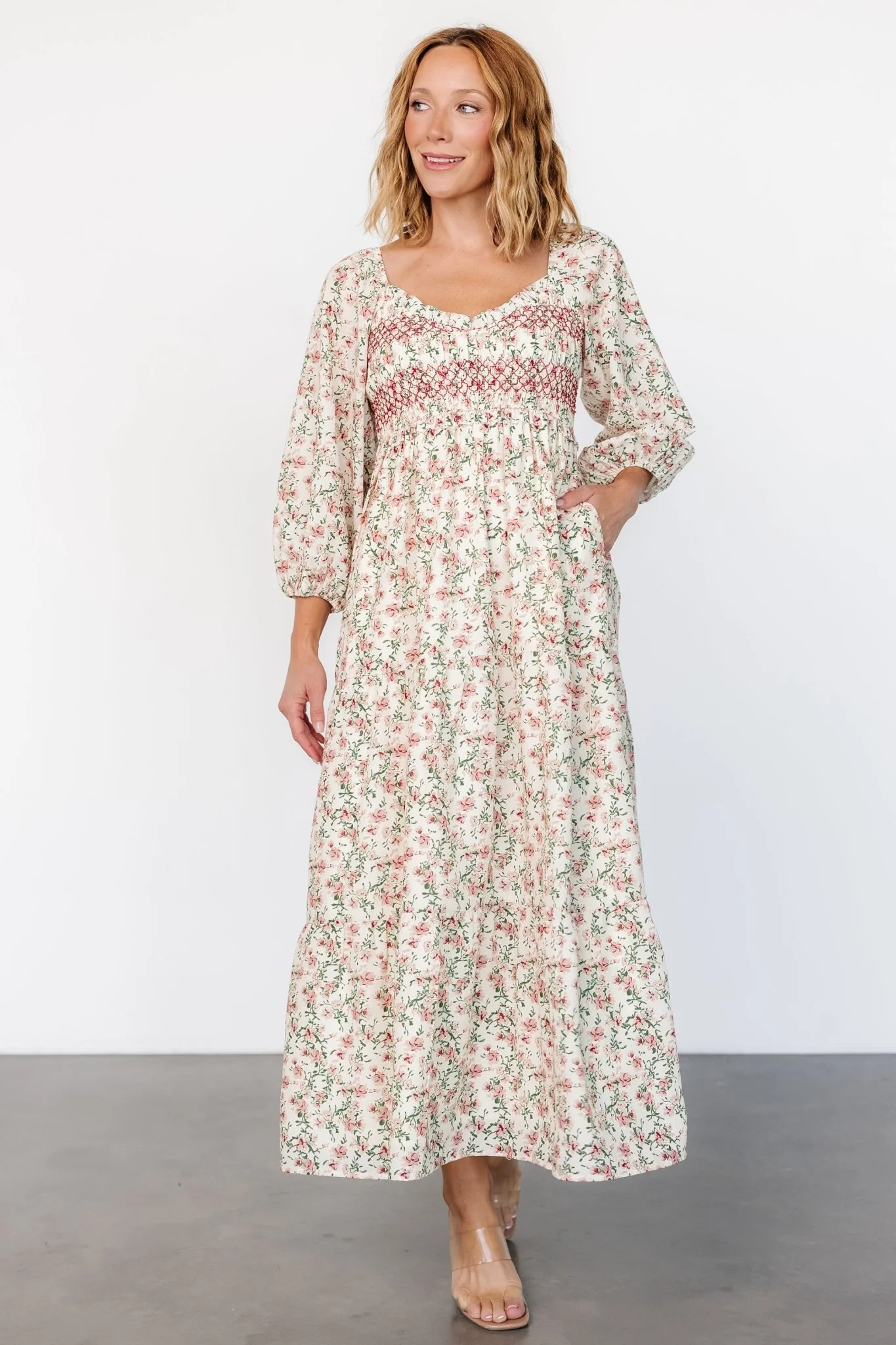 Louisa Smocked Maxi Dress | Cream Floral - Meetpaco