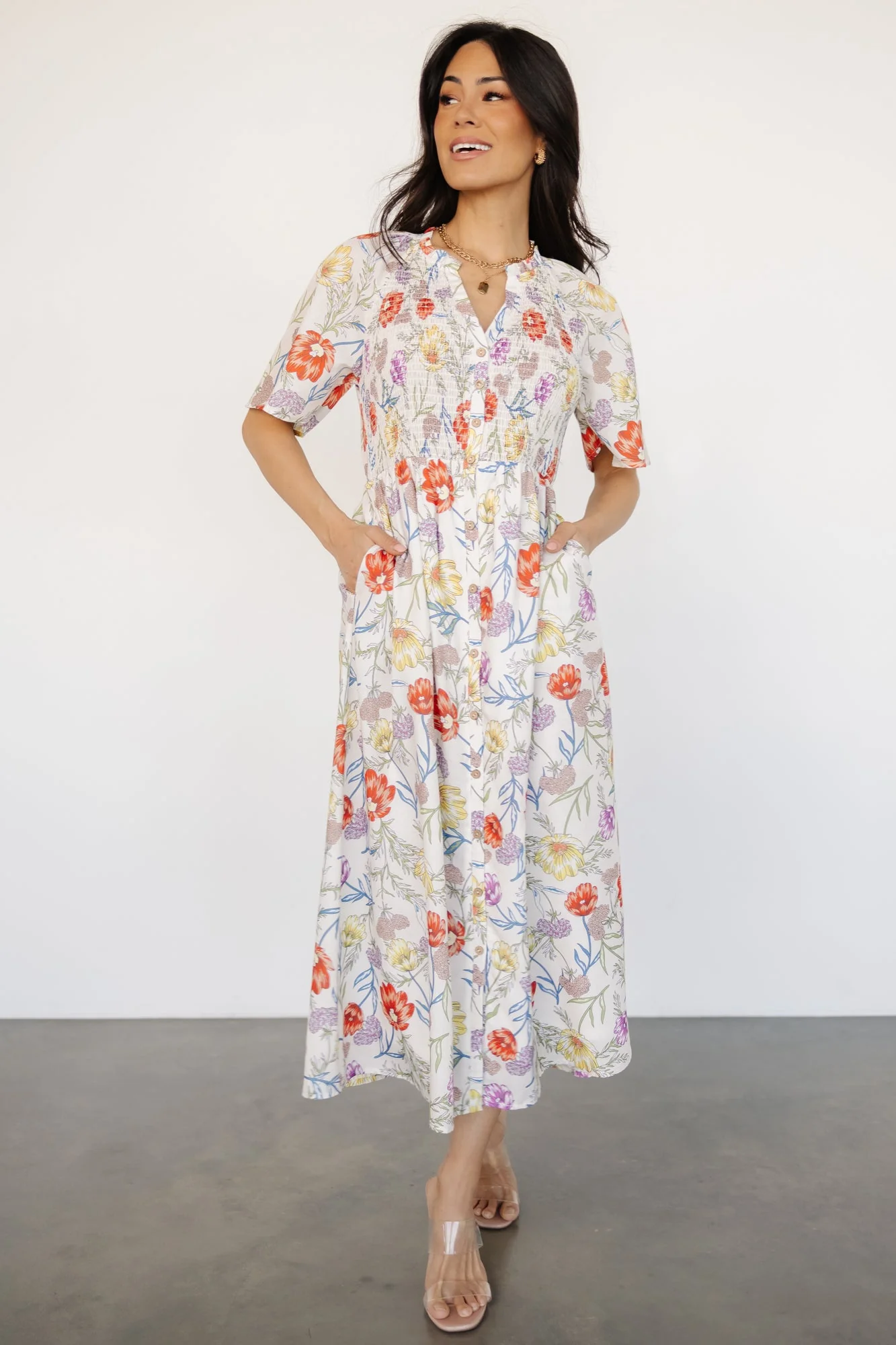Botega Midi Dress | Ivory Multi Floral - Meetpaco