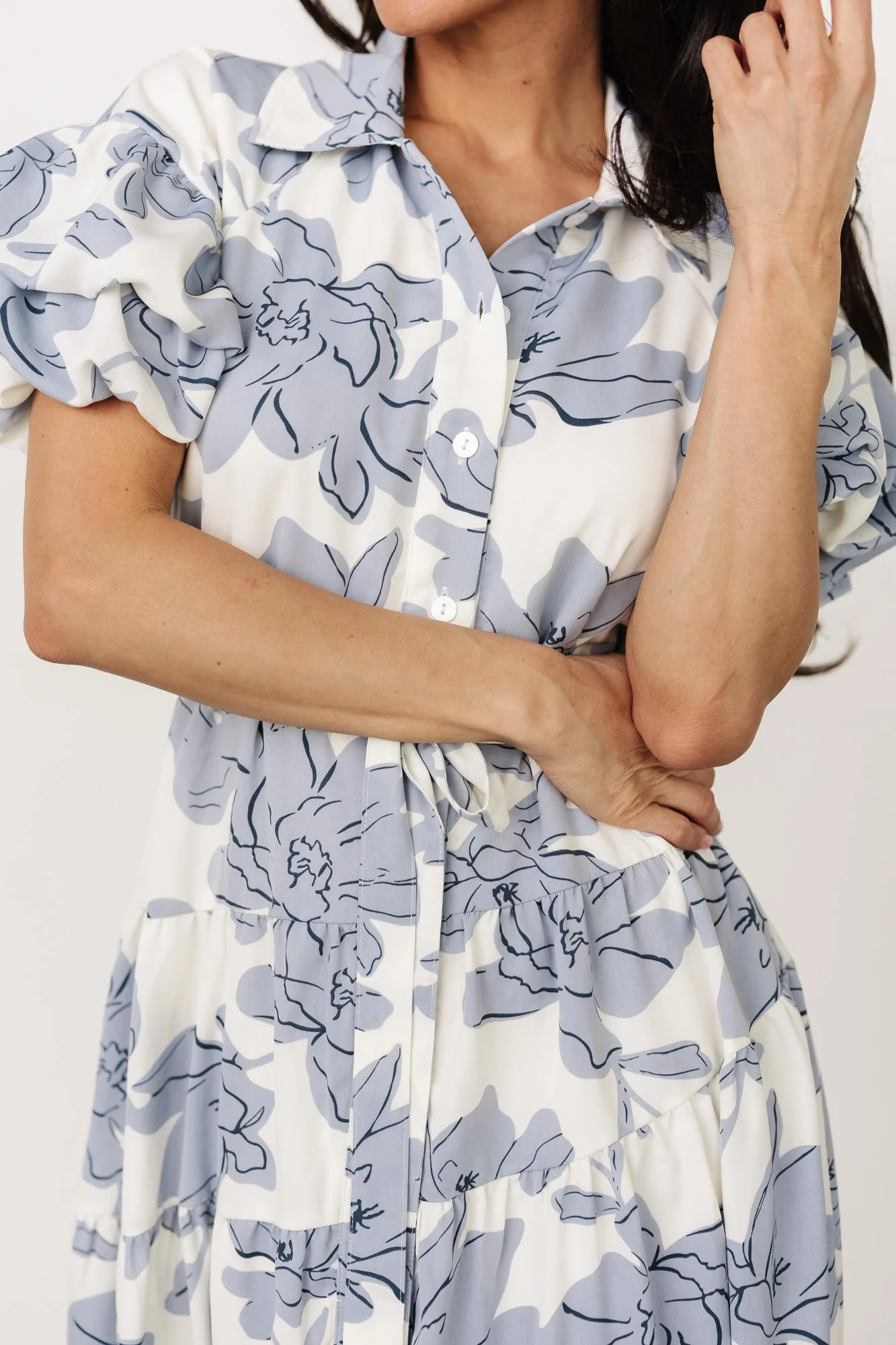 Albany Button Dress | Ivory + Blue - Meetpaco
