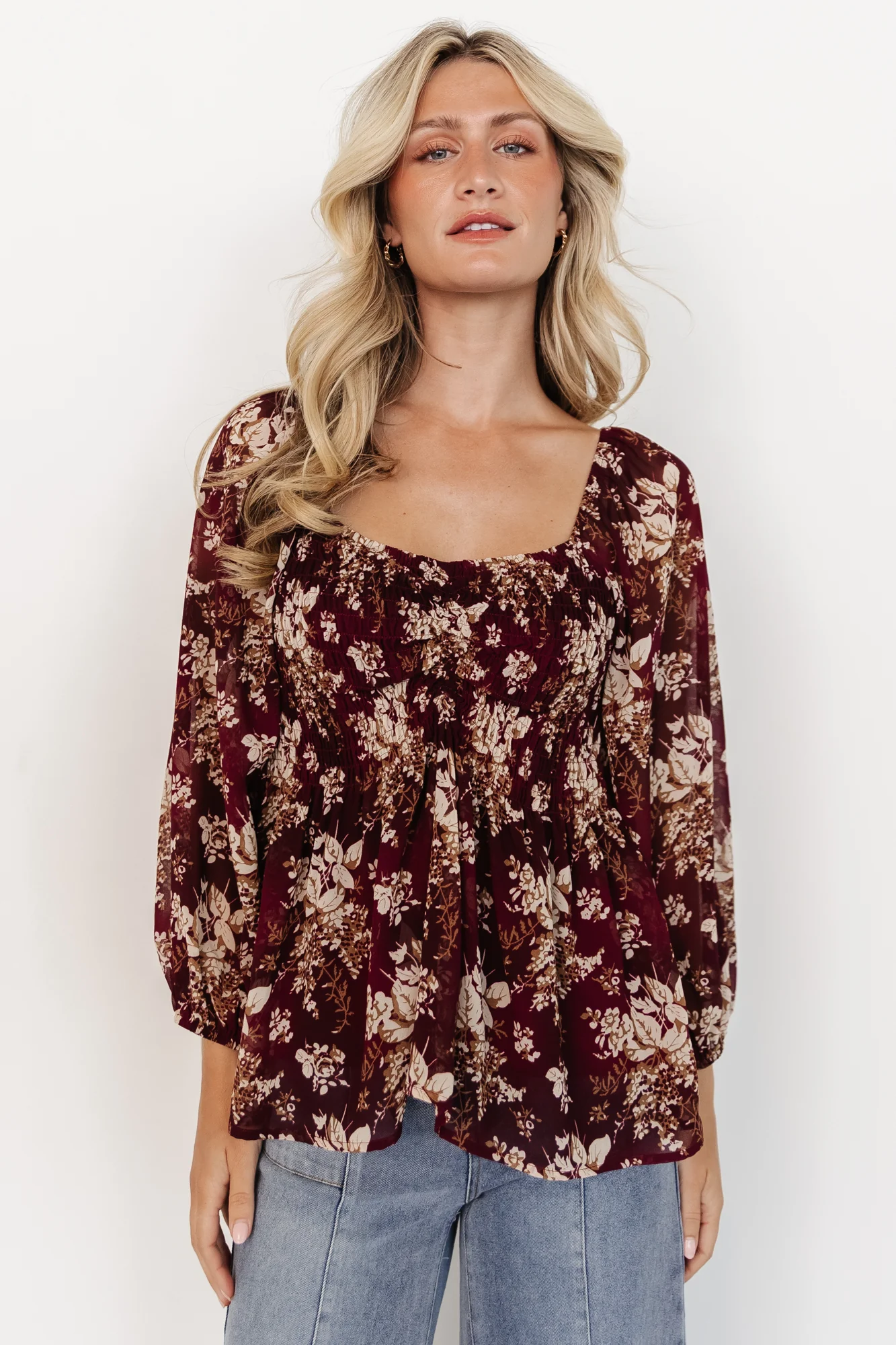 Fenna Smocked Top | Burgundy Floral - Meetpaco