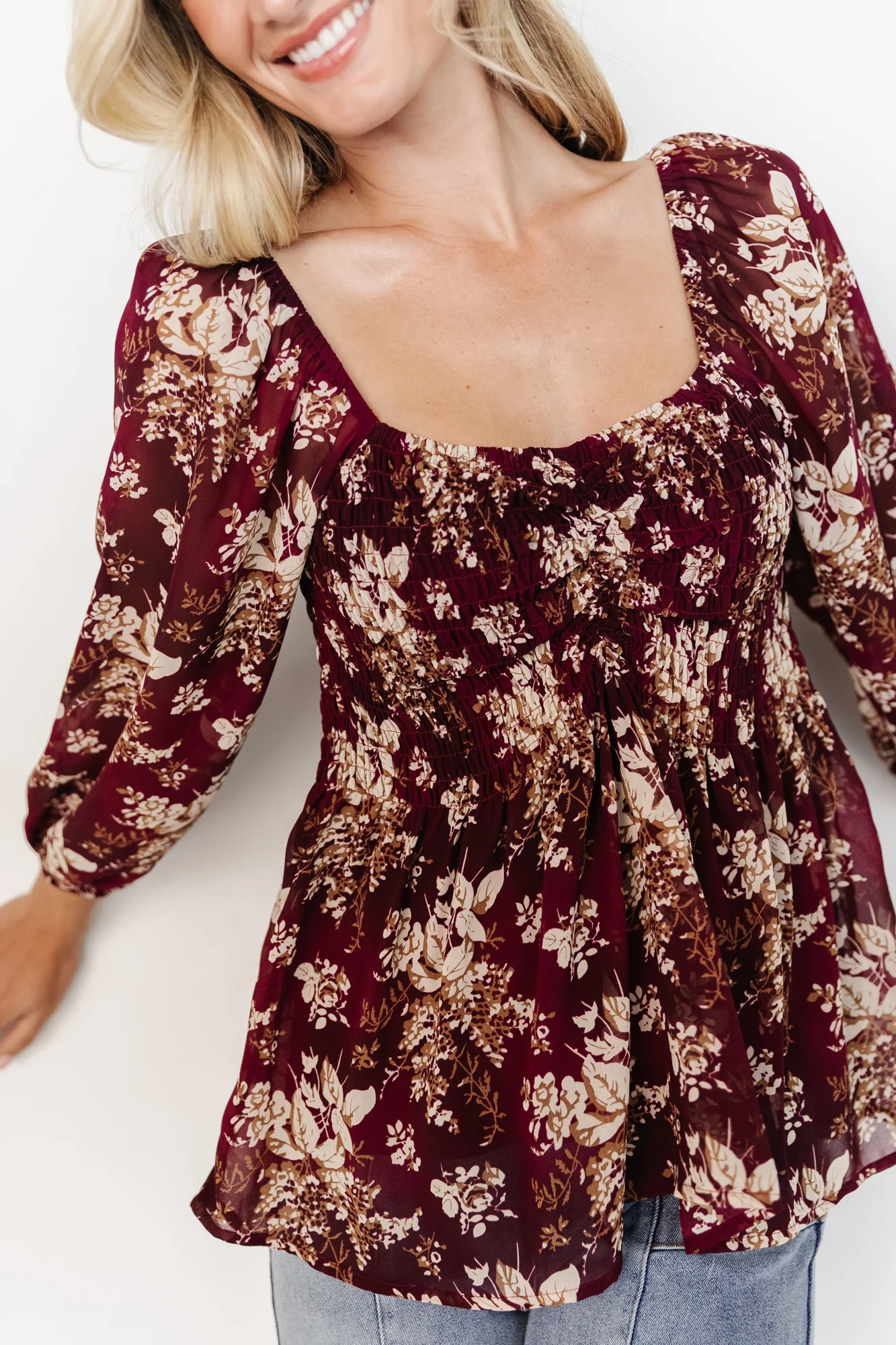 Fenna Smocked Top | Burgundy Floral - Meetpaco
