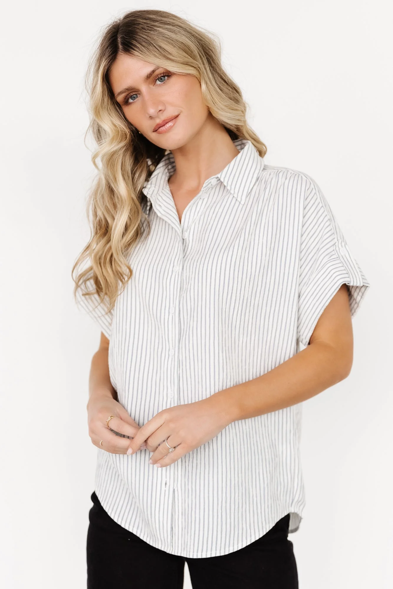 Draya Button Up Top | Light Blue Stripe - Meetpaco