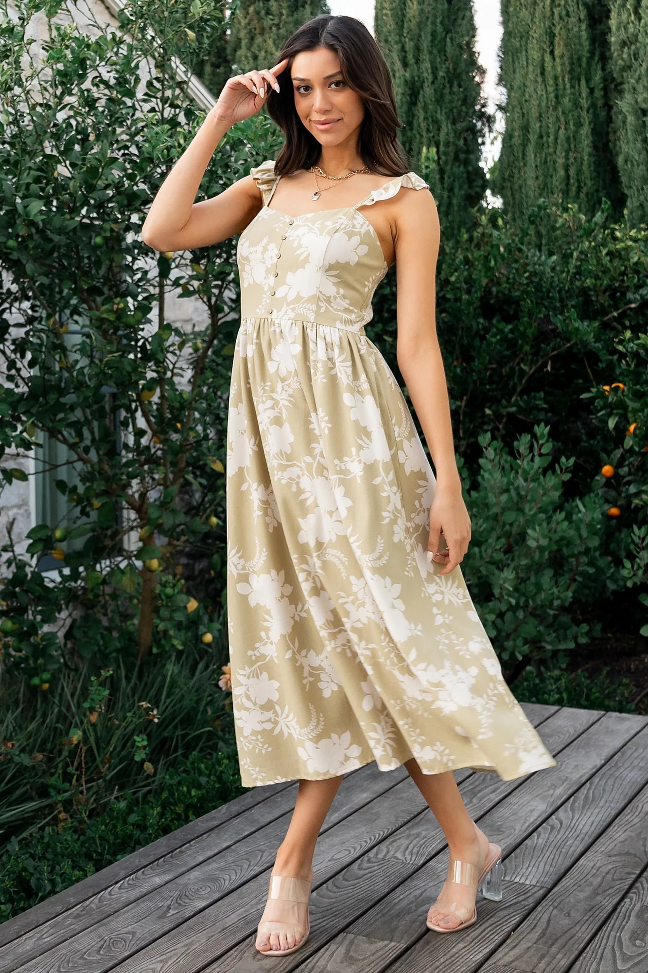 Renna Button Top Dress | Vintage Sage - Meetpaco