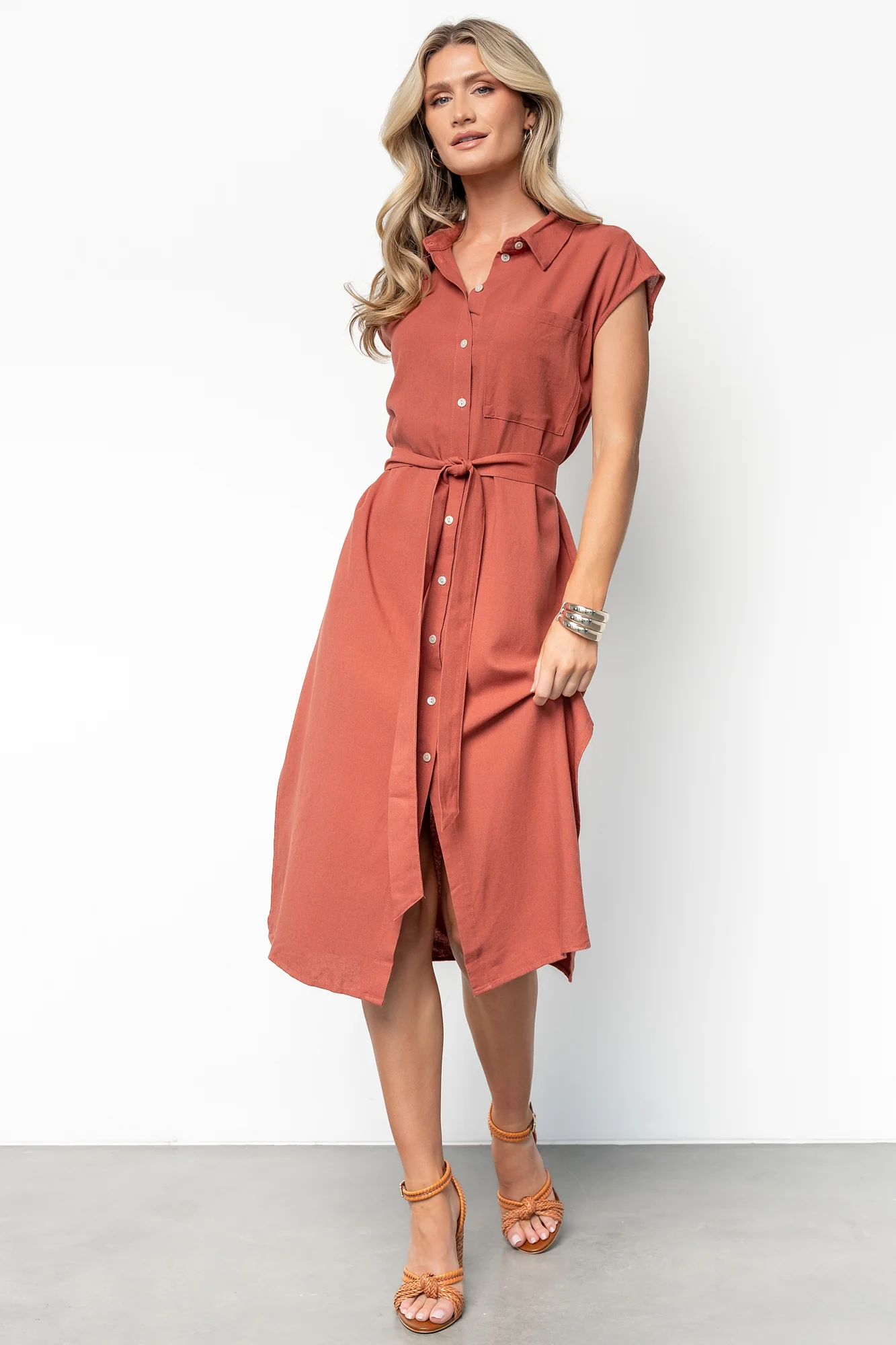 Toledo Button Up Midi Dress | Brick - Meetpaco