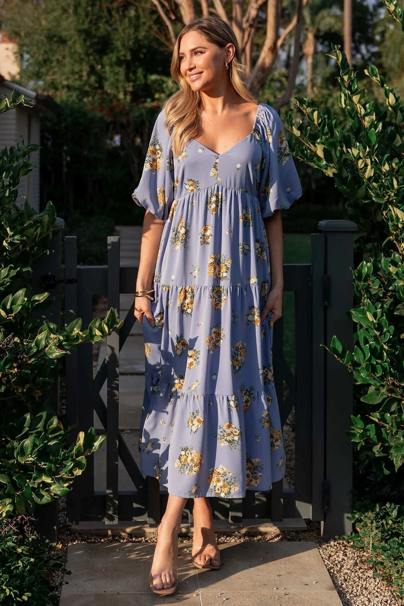 Judith Dress | Blue + Golden Floral - Meetpaco