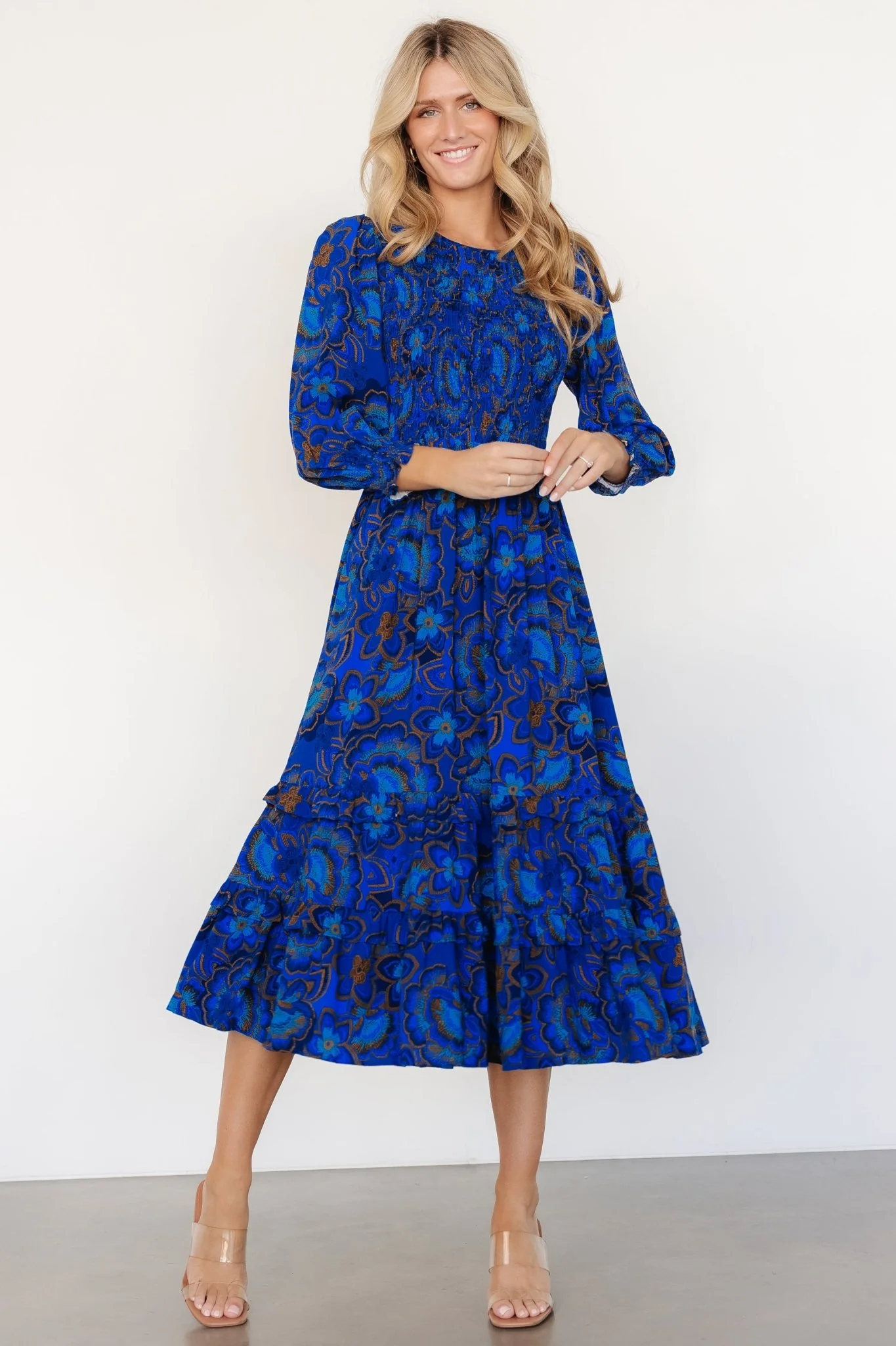 Andersen Smocked Midi Dress | Cobalt Floral - Meetpaco