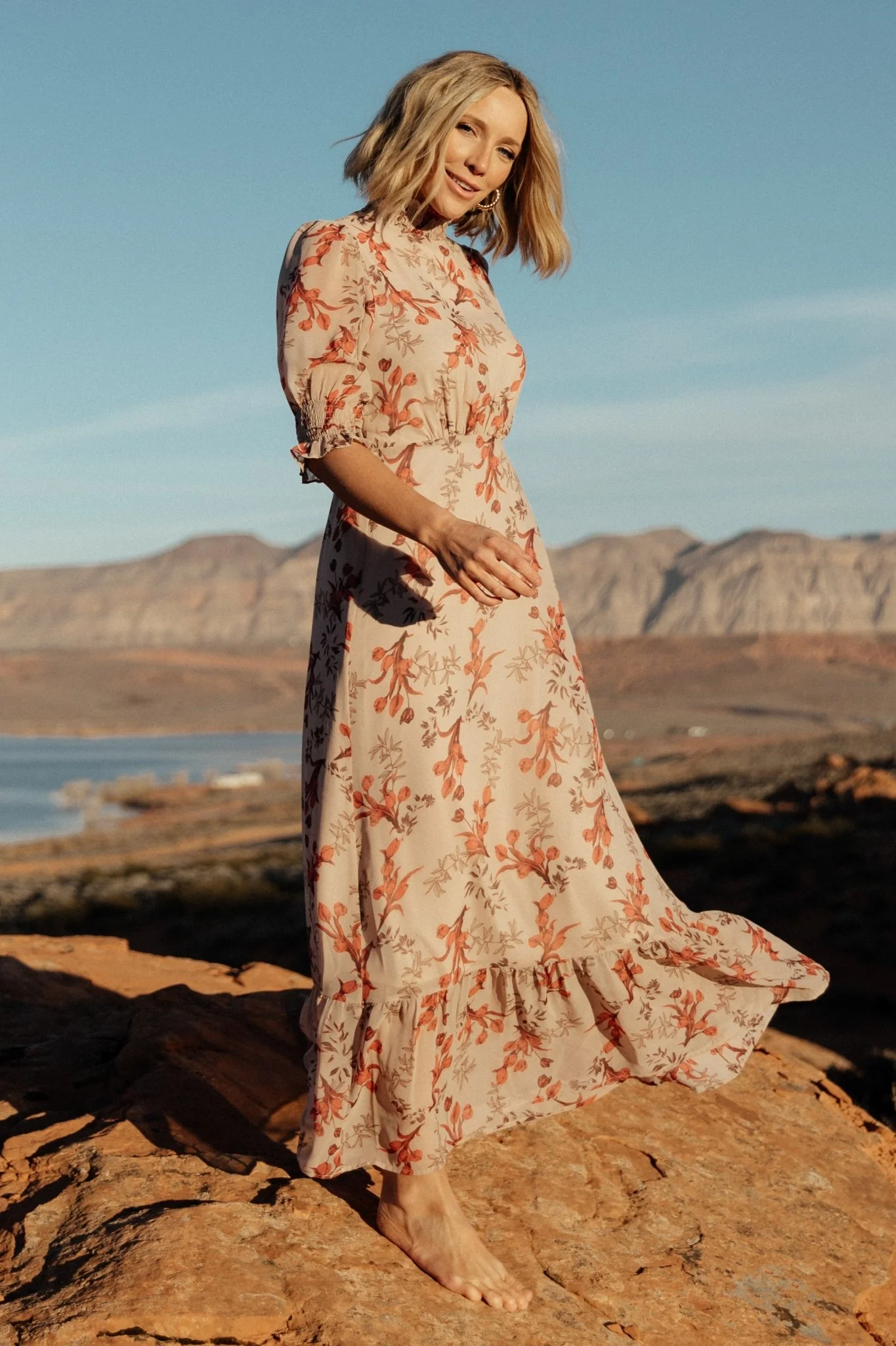 Marie Mock Neck Maxi Dress | Blush Floral - Meetpaco