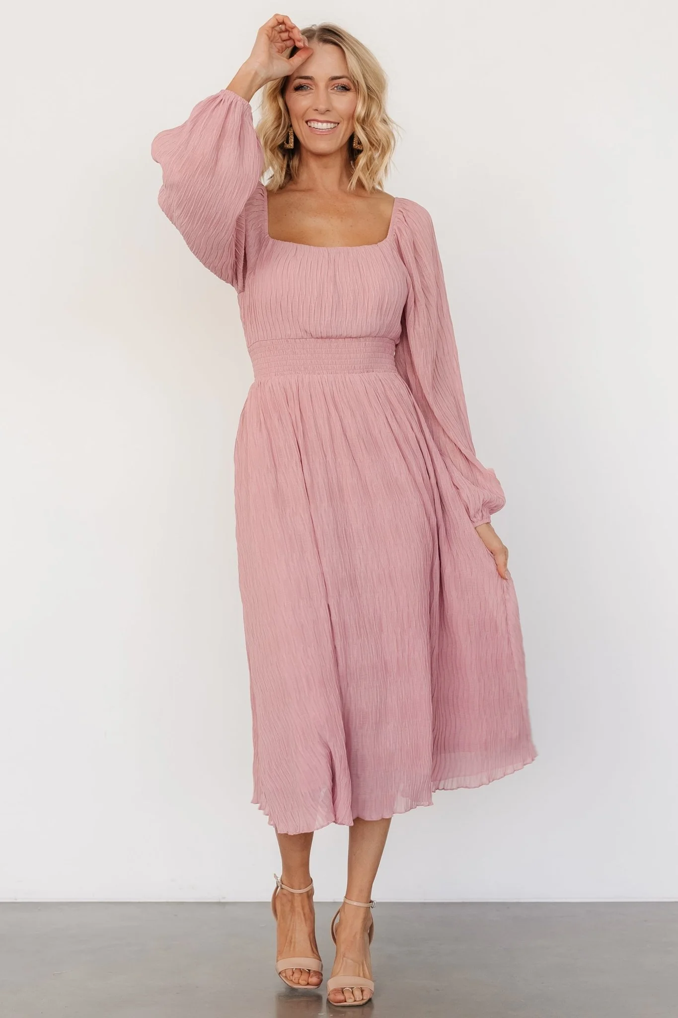 Dalton Pleated Midi Dress | Blush - Meetpaco