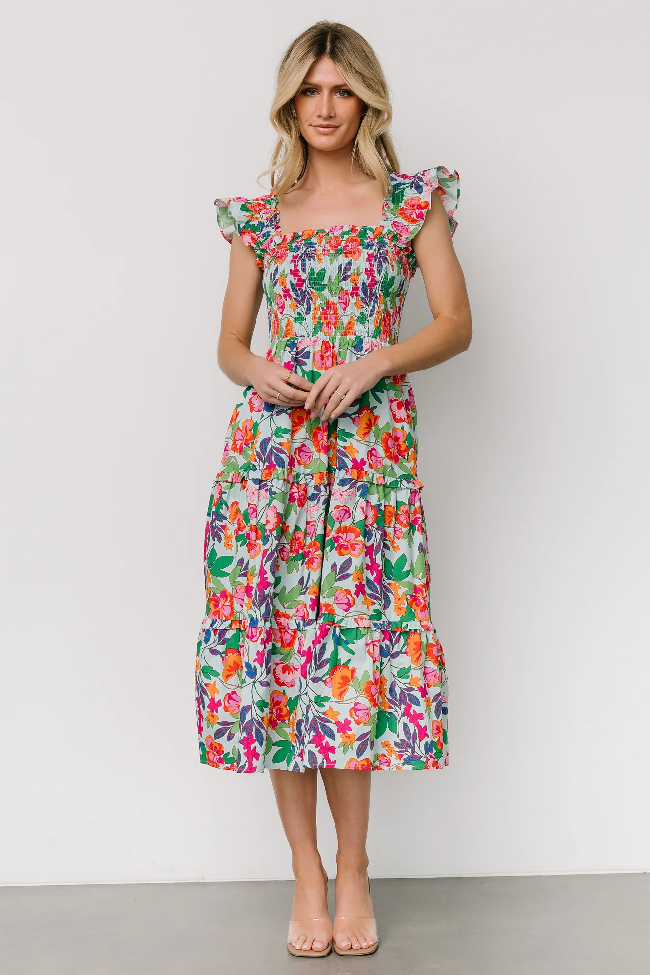 Harper Smocked Midi Dress | Blue Multi Floral - Meetpaco