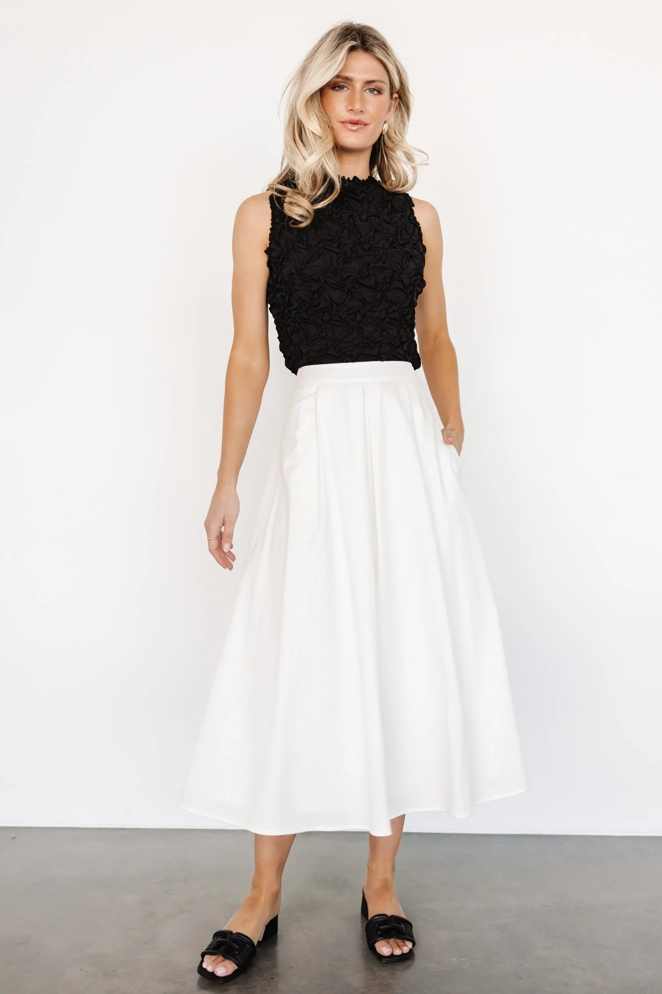 Katie Pleated Midi Skirt | Off White - Meetpaco