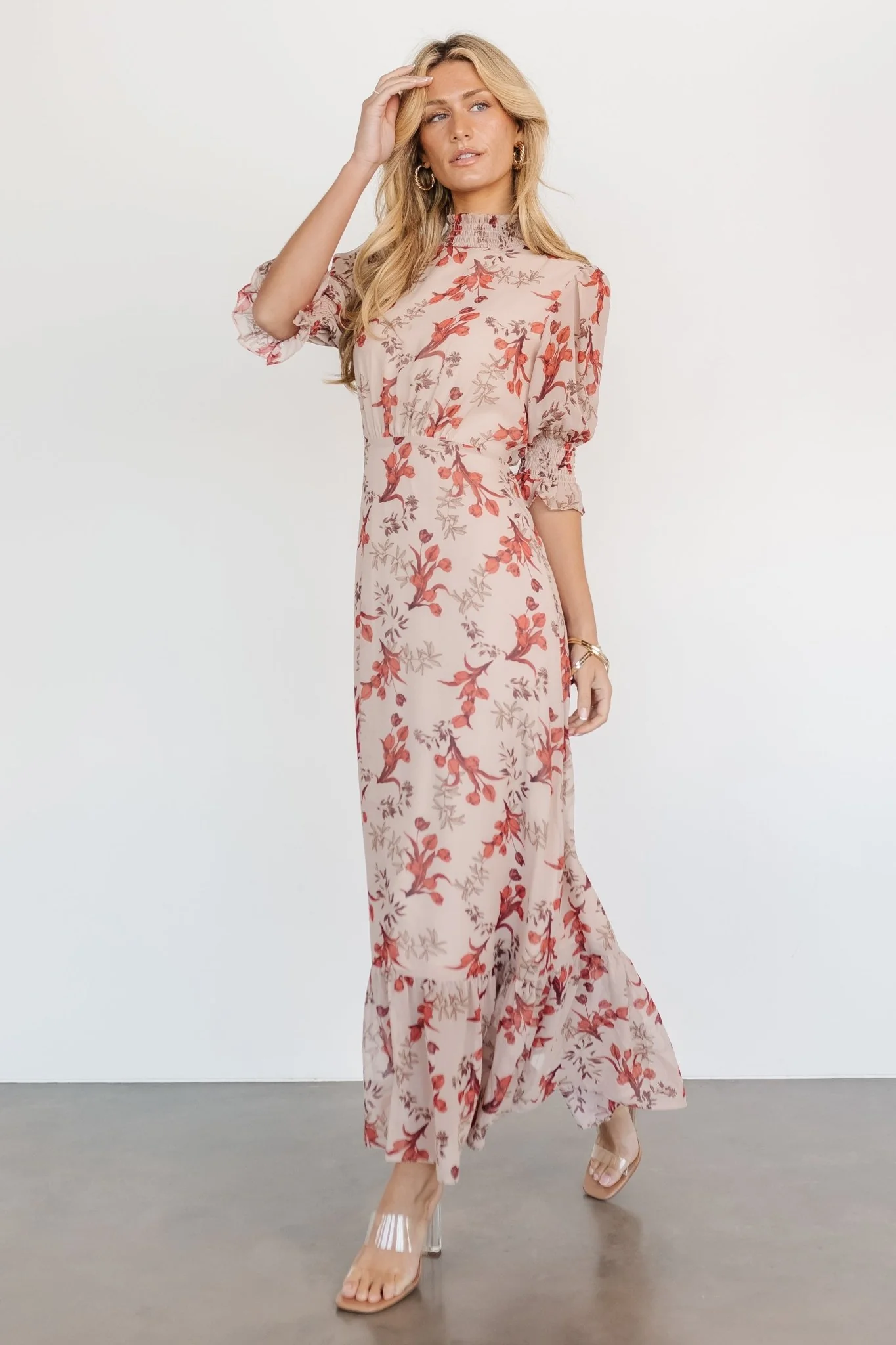 Marie Mock Neck Maxi Dress | Blush Floral - Meetpaco