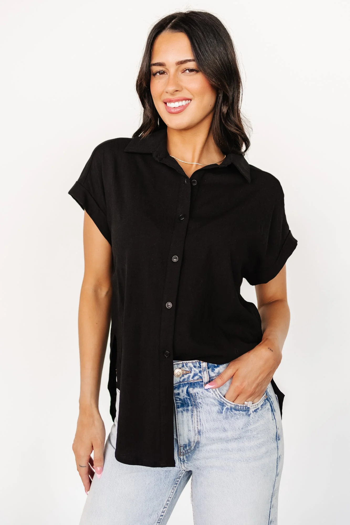 Clarke Button Up Top | Black - Meetpaco