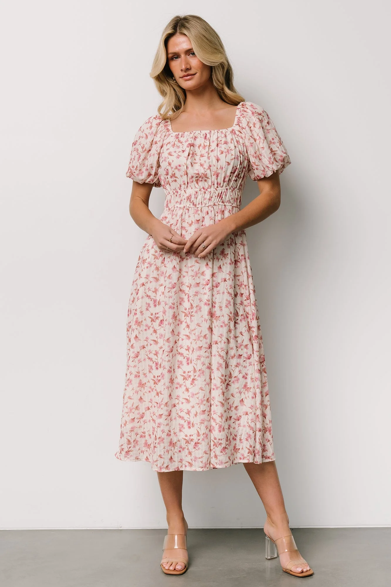 Dorine Midi Dress | Ivory + Blush Floral - Meetpaco