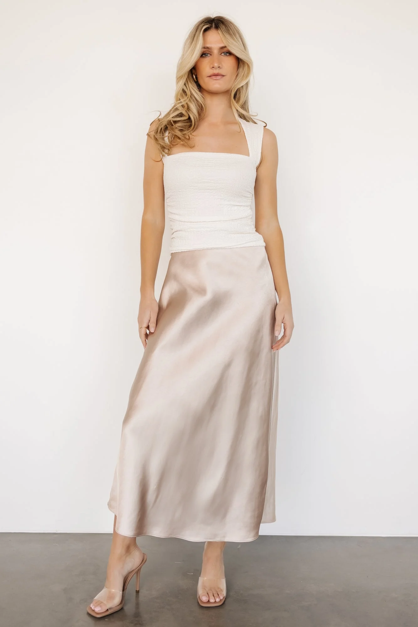 Celeste Satin Midi Skirt | Champagne - Meetpaco