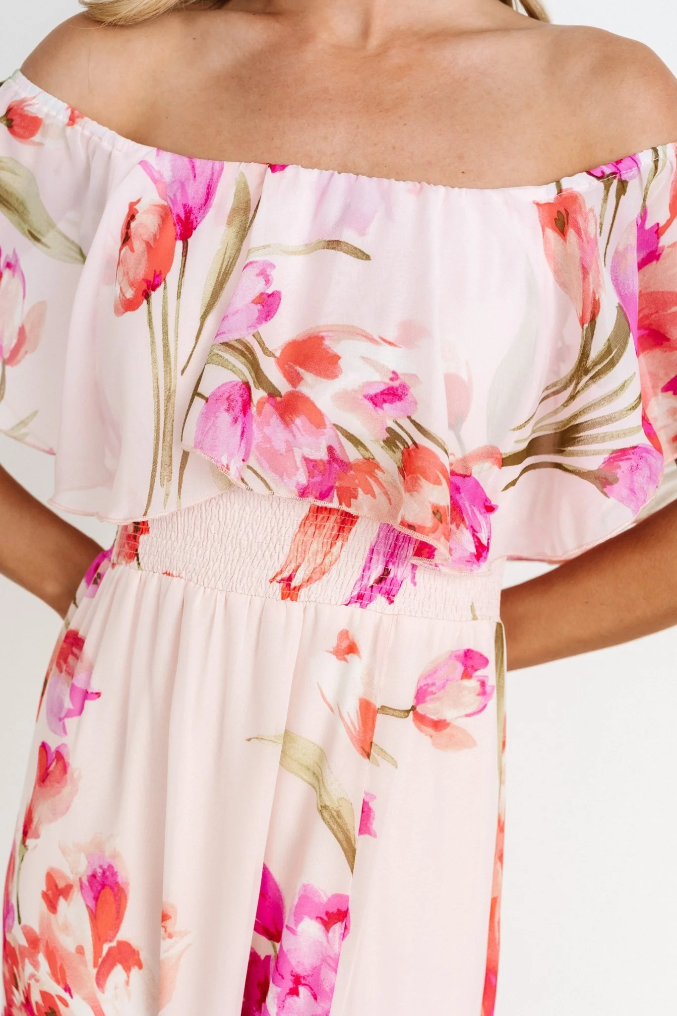 Daphne Off Shoulder Maxi Dress | Blush Floral - Meetpaco