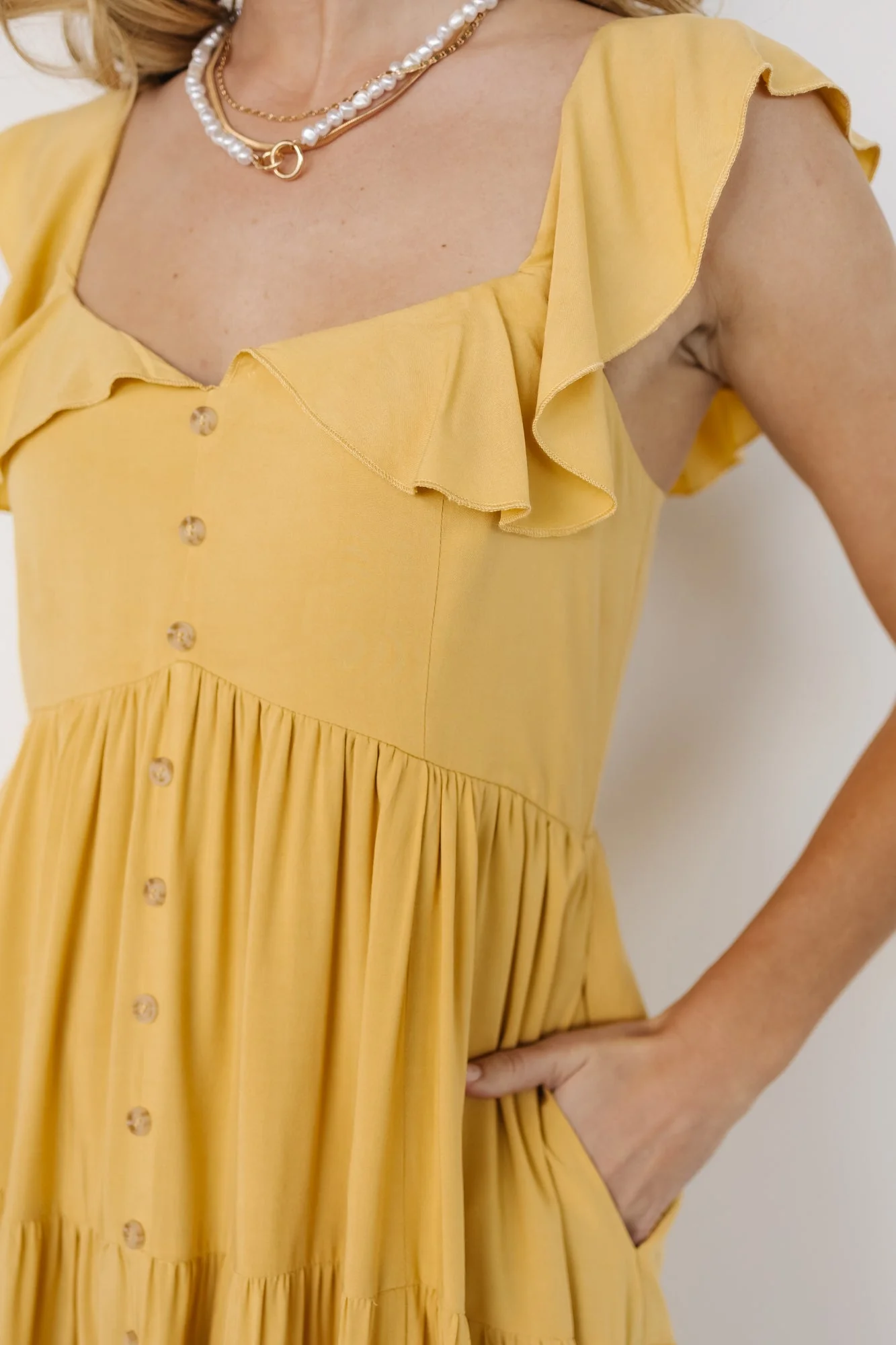 Ellie Ruffle Top Dress | Golden Yellow - Meetpaco