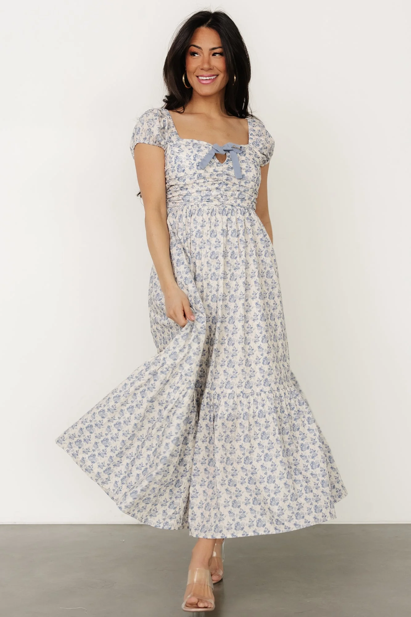 Haven Bow Dress | Ivory + Blue Floral - Meetpaco