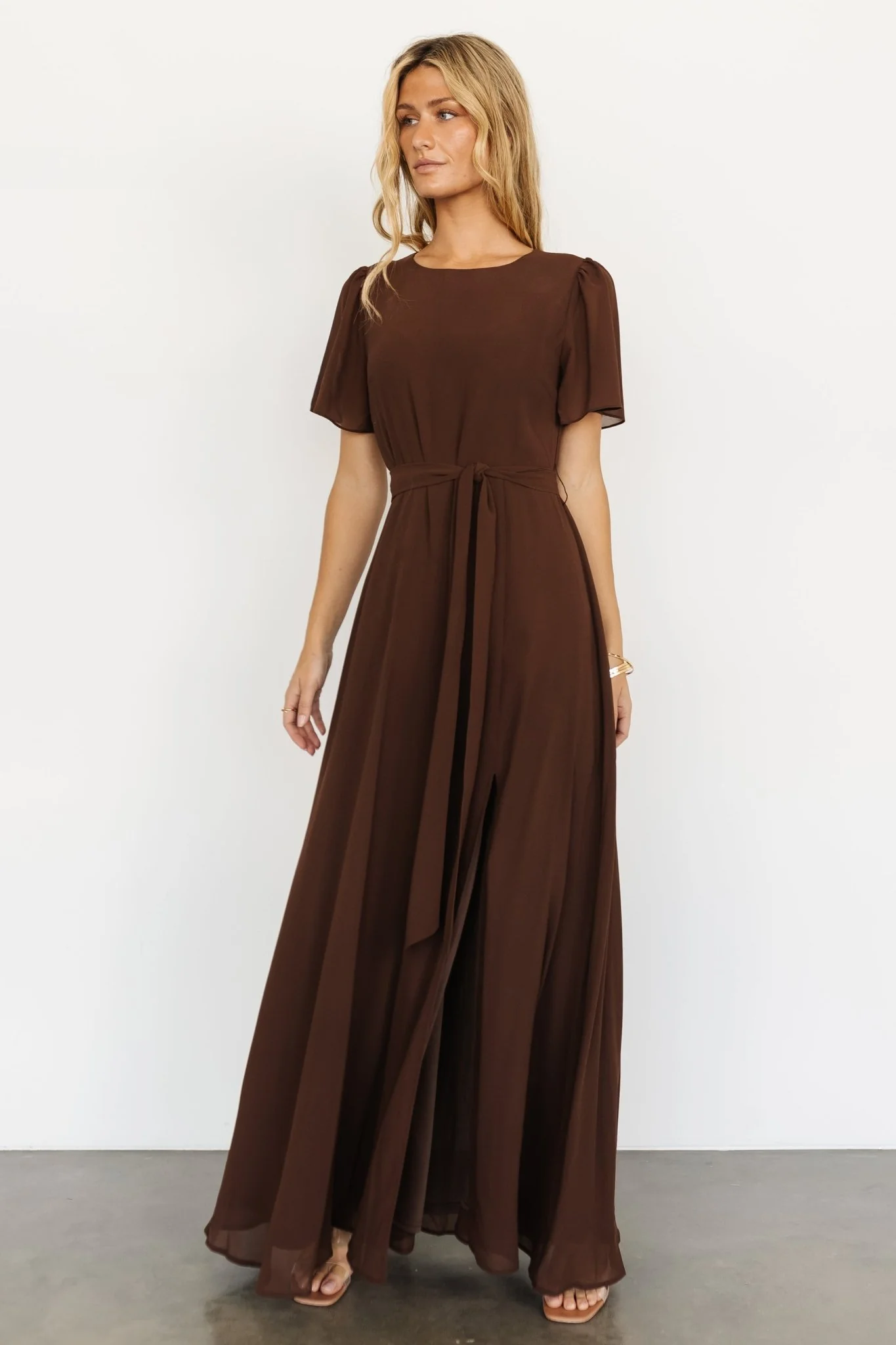 Naomi Short Sleeve Maxi Dress | Espresso - Meetpaco