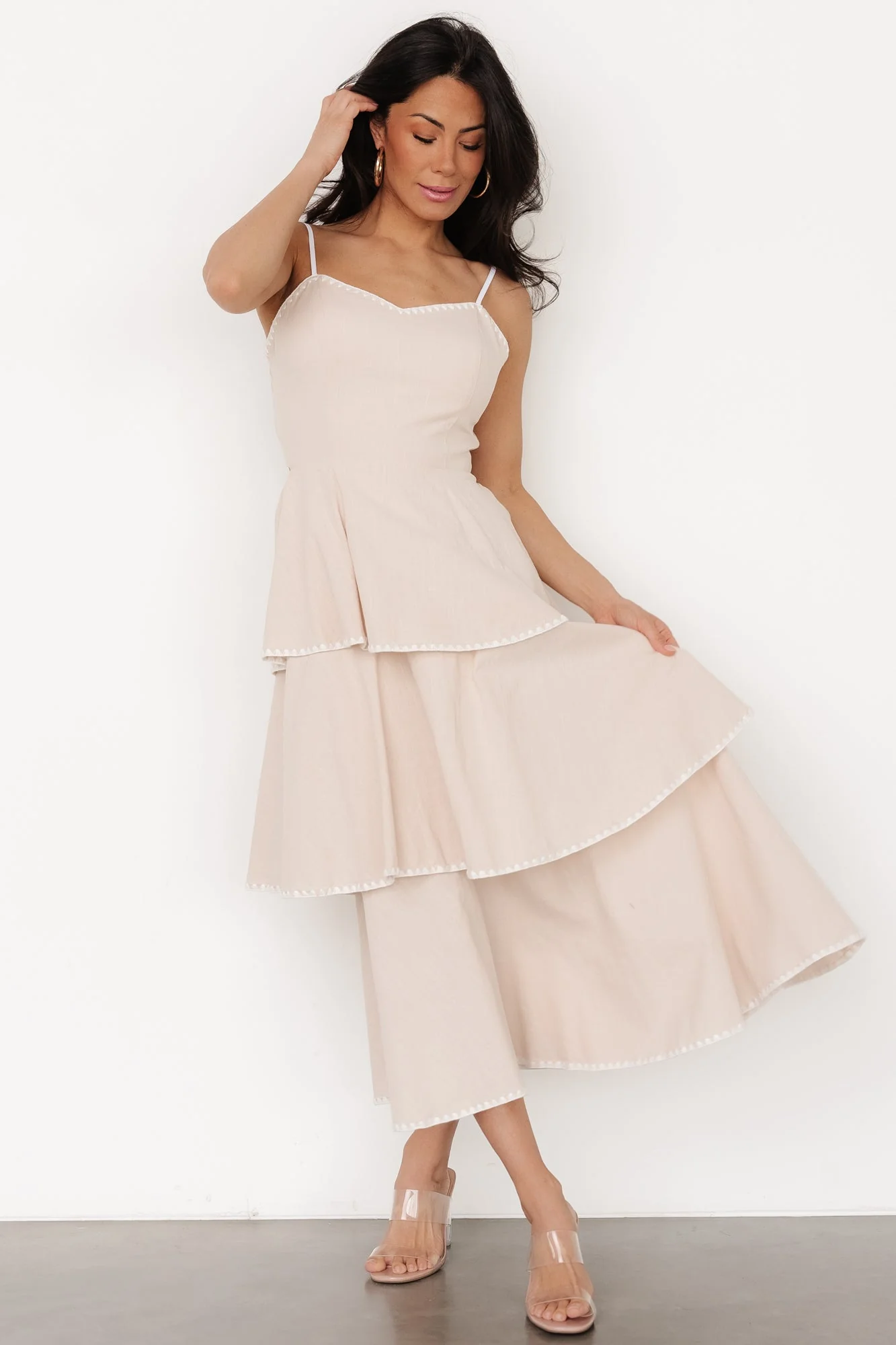 Odette Tiered Dress | Natural + White - Meetpaco