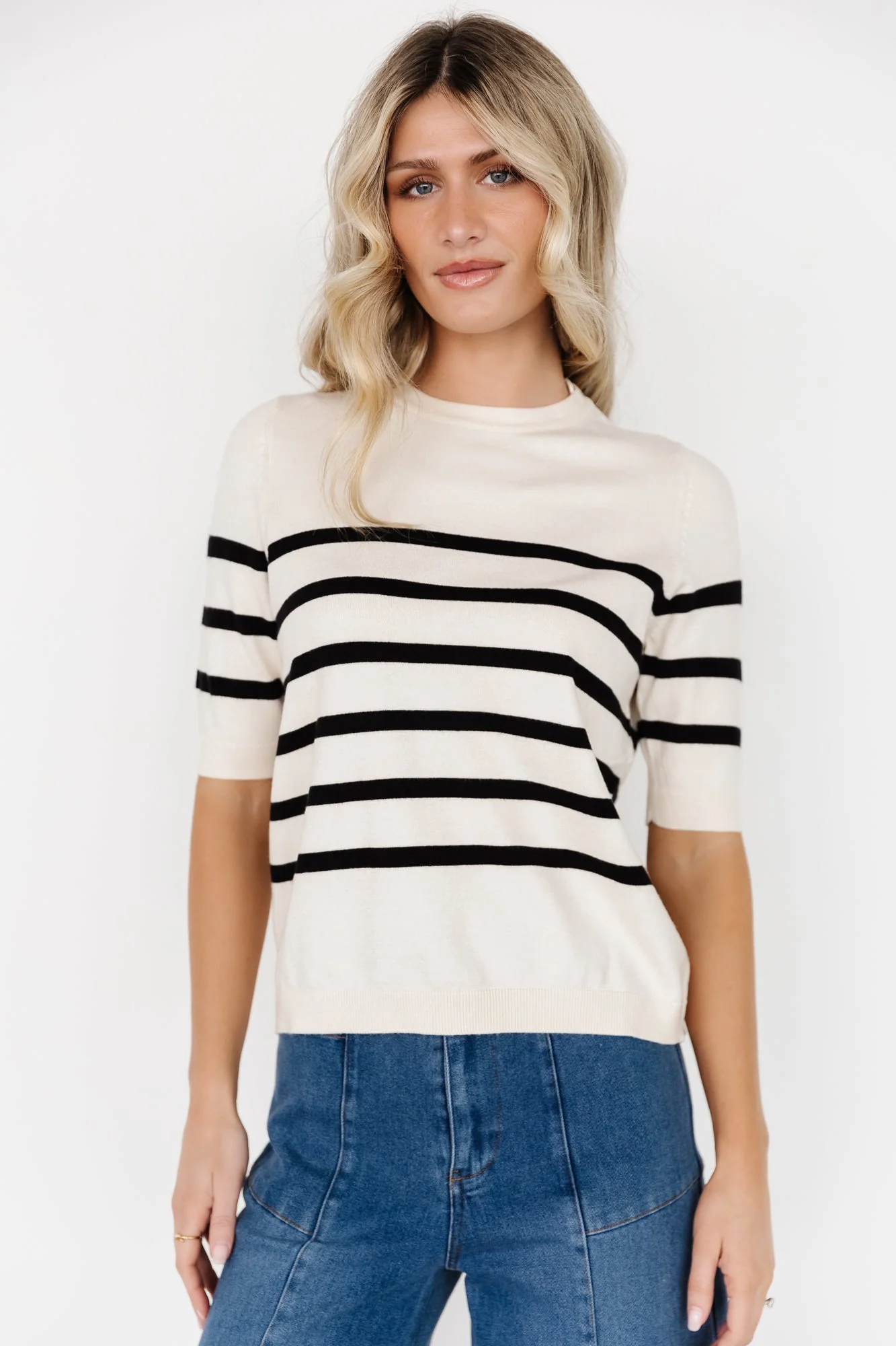 Huntington Striped Top | Cream + Black - Meetpaco