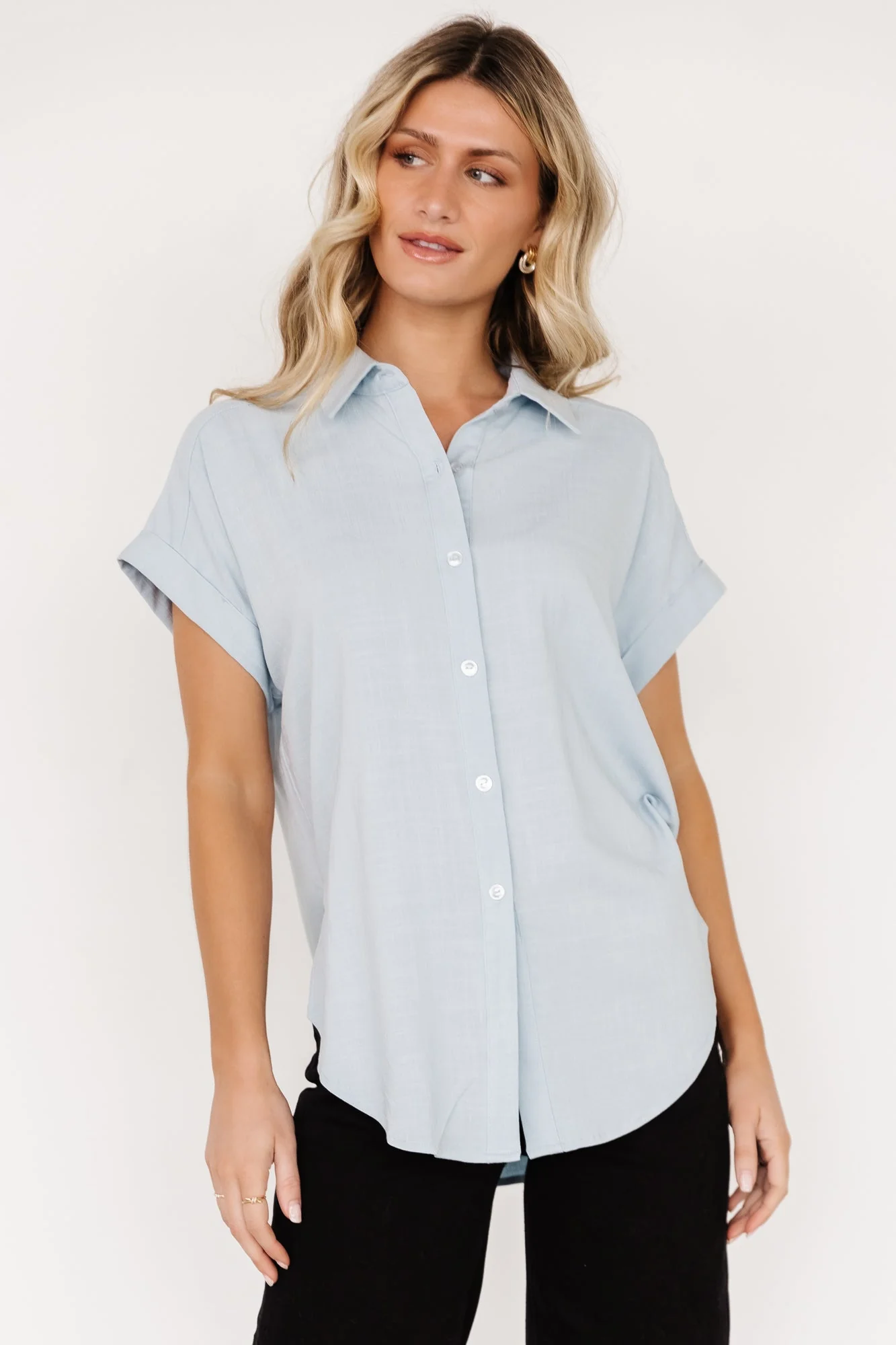 Clarke Button Up Top | Light Blue - Meetpaco