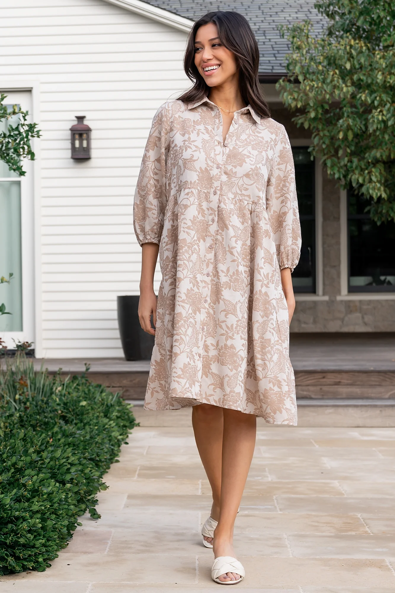 Dakota Babydoll Dress | Taupe Print - Meetpaco