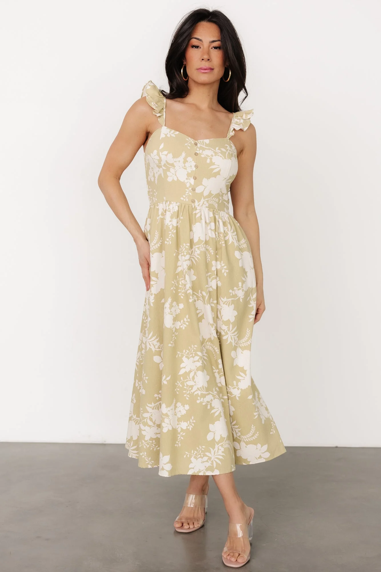 Renna Button Top Dress | Vintage Sage - Meetpaco