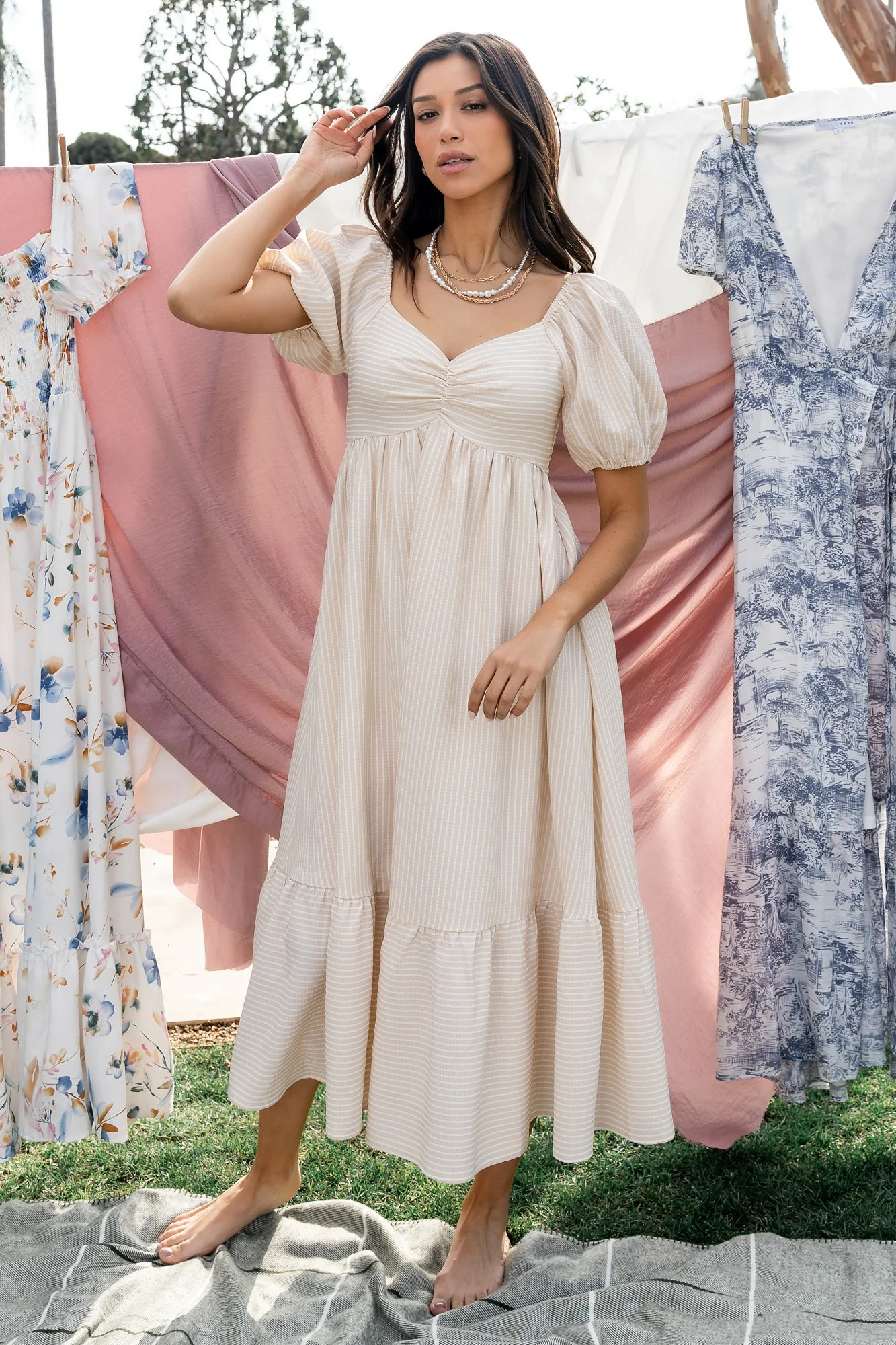 Poppy Midi Dress | Natural + Off White - Meetpaco