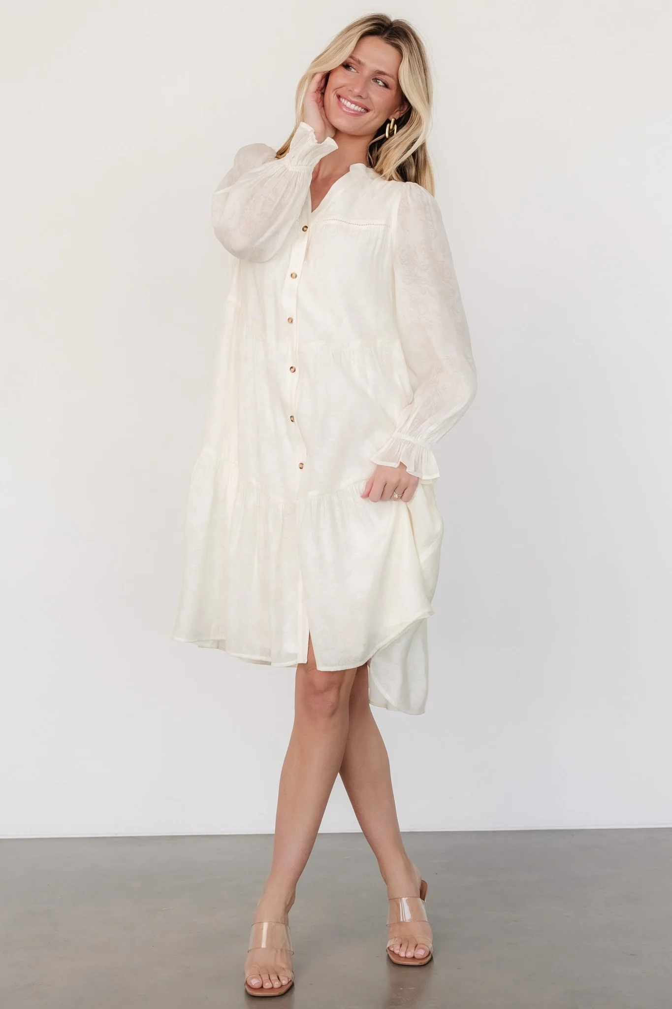Brenna Button Midi Dress | Cream - Meetpaco